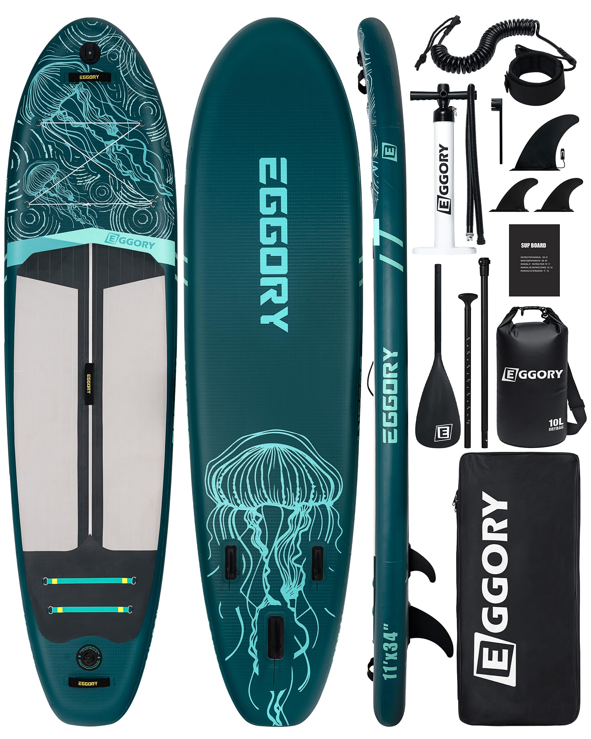 Eggory Juego de Tabla de Paddle Surf Hinchable, Ultraligera para Todos Niveles de dificultad, Tabla Paddle Surf, Remo Adj, hinchador, Mochila Viaje ISUP, Correa, Bolsa Impermeable 335 * 81 * 15