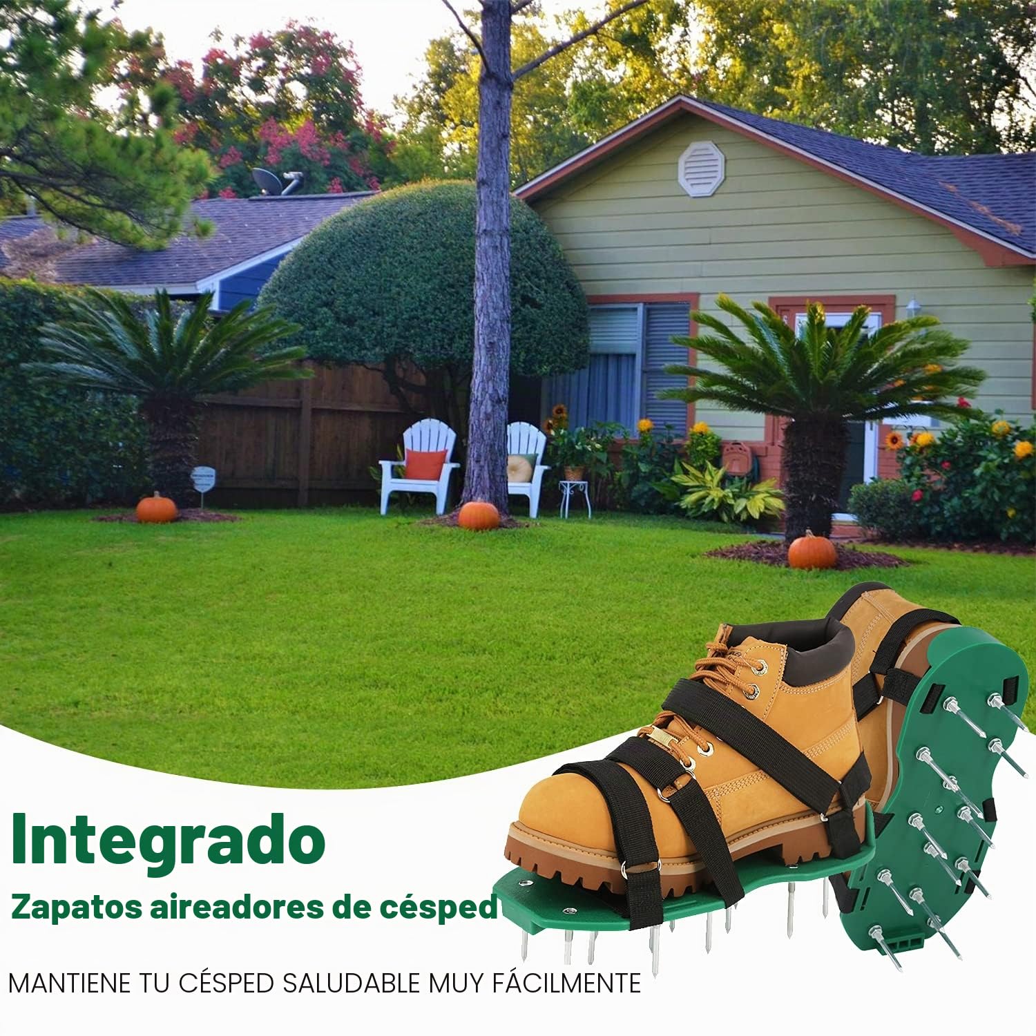 Zapatos Escarificador Cesped, Sandalias Aeradoras Con Picos Y Cierres De Gancho Para Airear Eficazmente El Suelo Del Aireador Césped Tamaño Universa Aerador Para Jardín Patio Sin Instalación