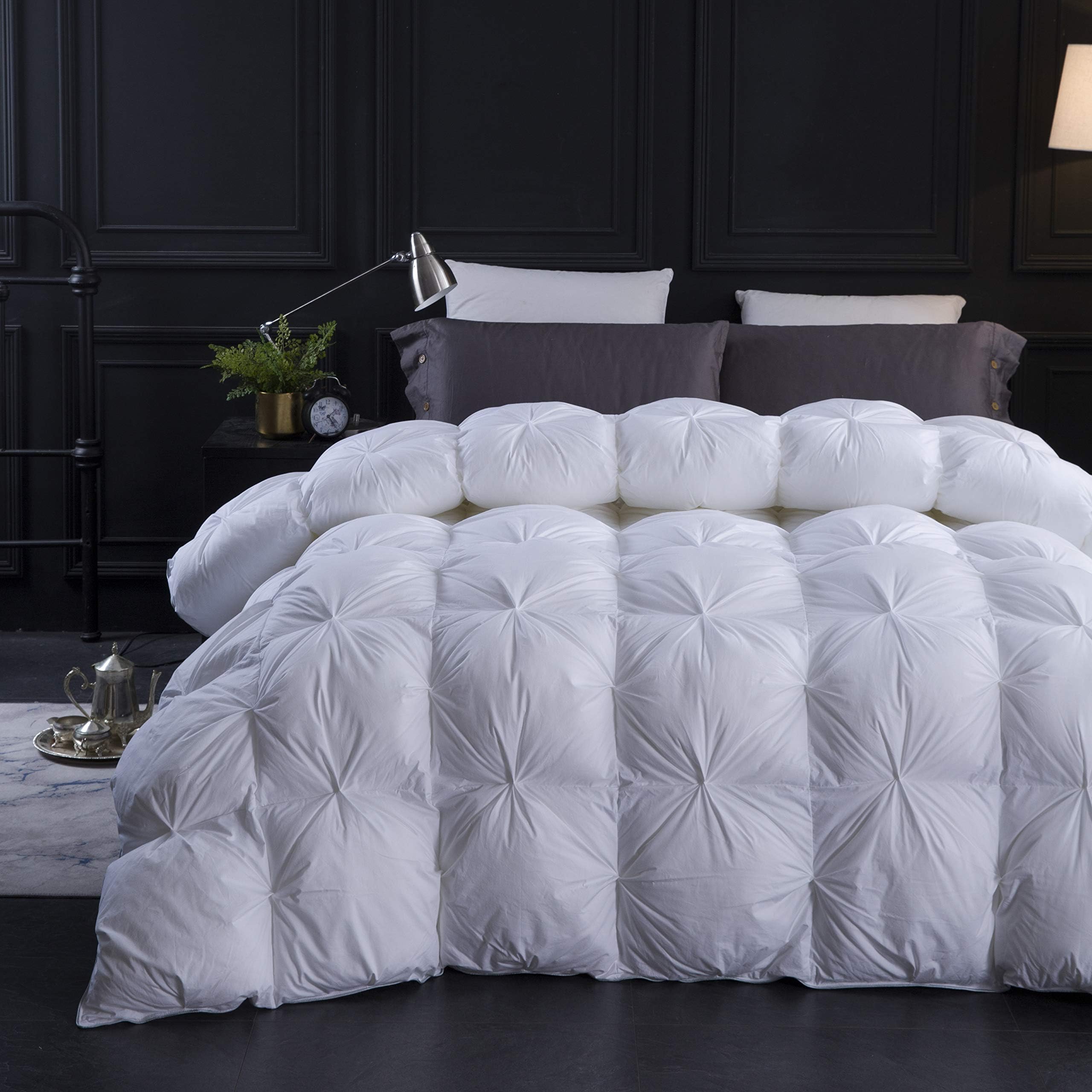 Pinch Pleat Waterfowl Feathers and Down Comforter Queen Size Duvet Insert,750+ Fill Power,1200TC 100% Cotton, Premium All Seasons White Warm Hotel Comforter with 8 Tabs.