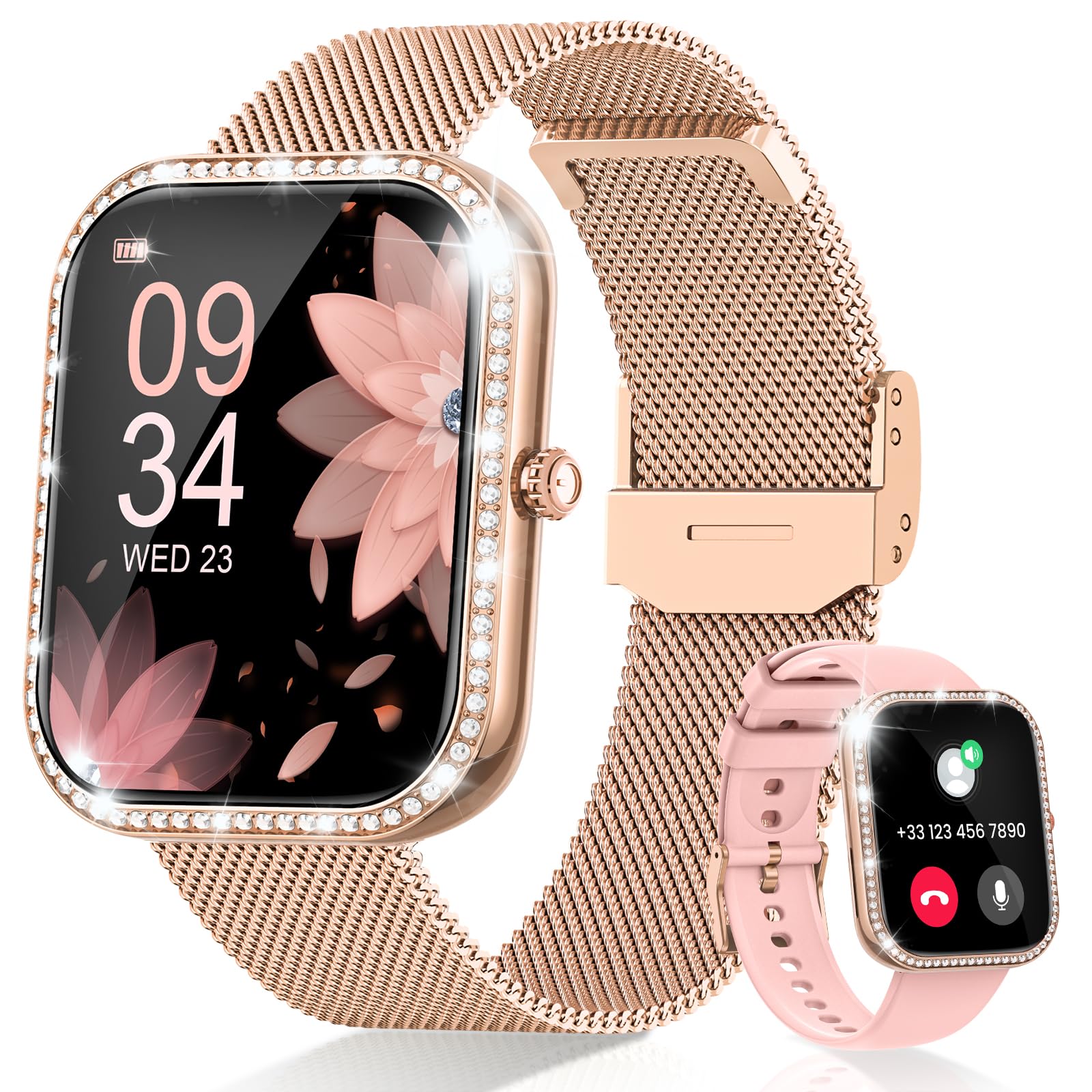 Fitnynxos Smartwatch Donna con Chiamata, 1,75" HD Orologio Smart Watch con 130+ Sport, Cardiofrequenzimetro, SpO2, Sonno, Ciclo Mestruale, Fitness Activity Tracker IP68 Android/iOS Oro, Regalo Donna