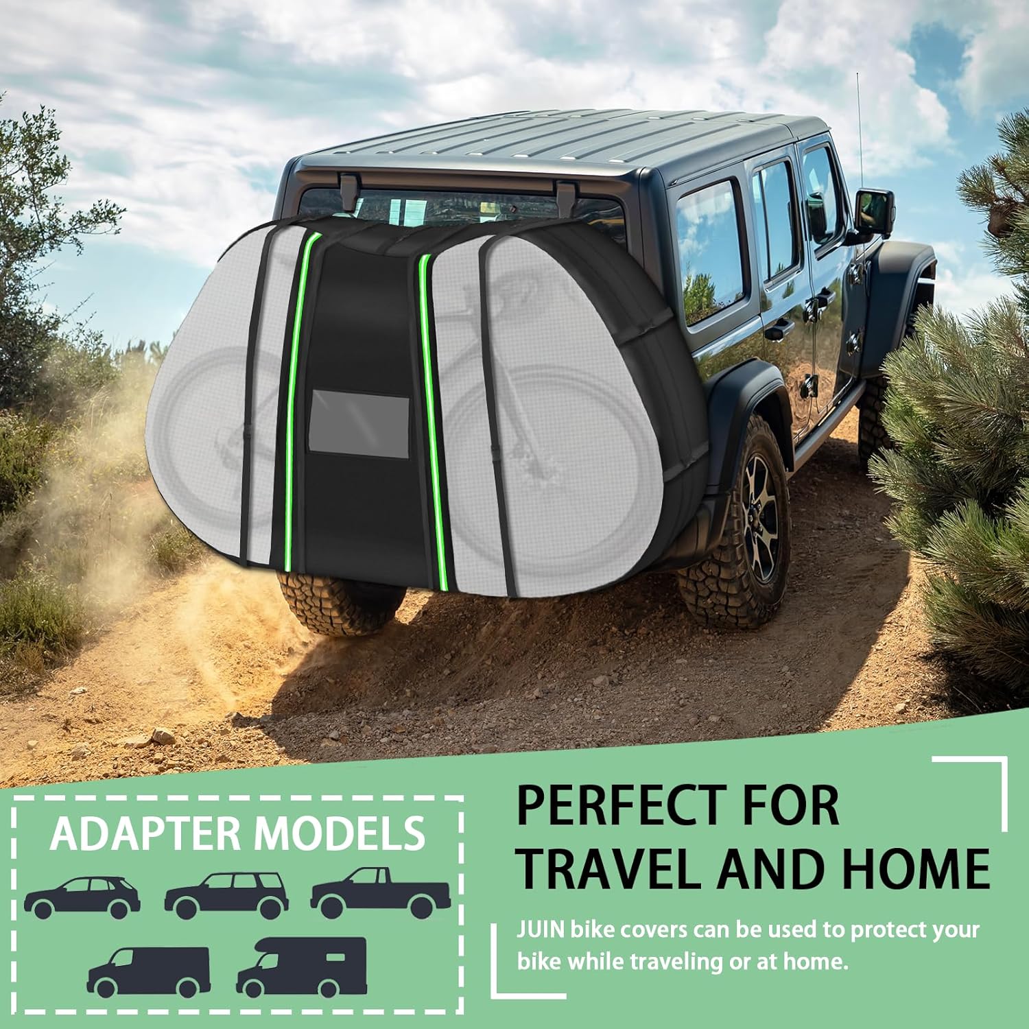 JUIN Bike Covers Outdoor Storage: 900D Heavy Duty Waterproof Bicycle Cover for Mountain Bikes - Motorcycle Travel Bike Cover for Transport on Rack - Outfits for 2 Bikes (Clear)