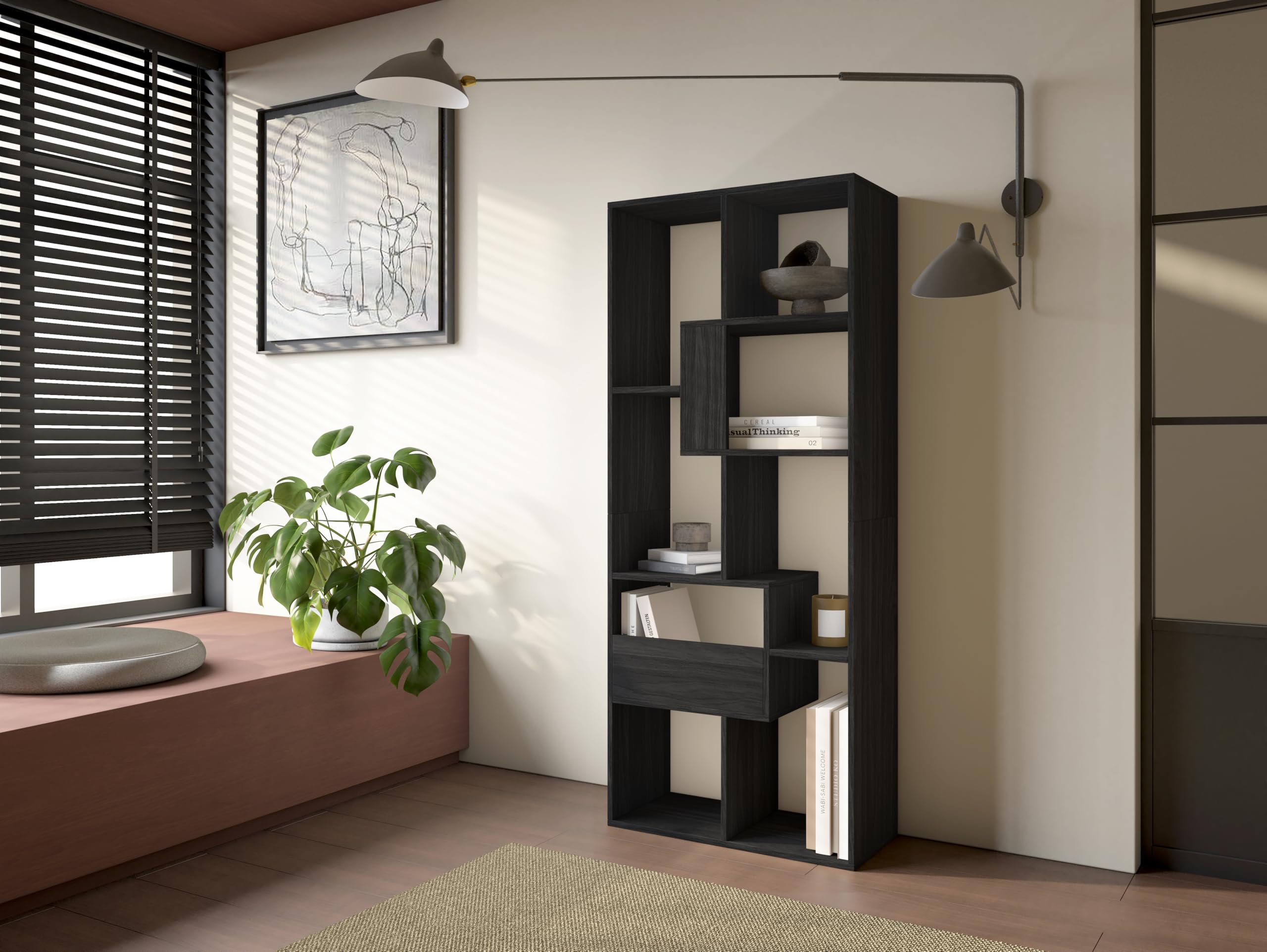 Skraut Home | Étagère Bibliothèque | Étagère de Rangement | 162x67x31cm | Salon, Bureau | Style Moderne | Noir