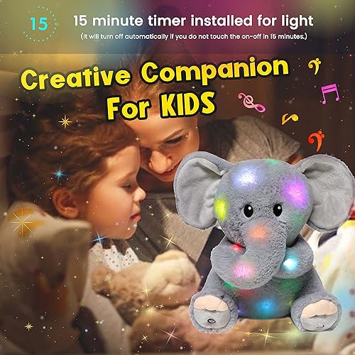 Miniatura 9 de Hopearl Elefante de peluche musical LED que ilumina y canta, volumen ajustable, canción de cuna, animado, calma, festival, cumpleaños, para niños