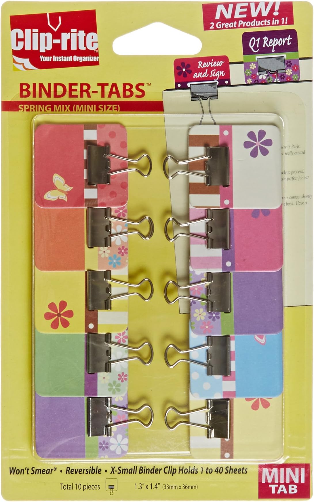 Clip-rite Binder-Tabs Filing Binders, Mini, Spring, Assorted, 10-Piece (CRT-051)
