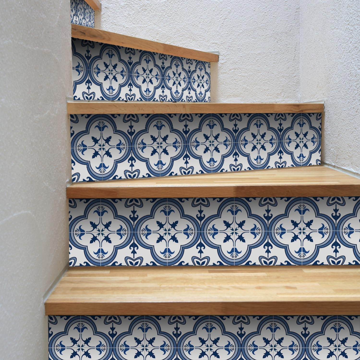 Blue-White Peel and Stick Wallpaper Tile Stickers 6x6 in, 2D Vinyl Decorative Backsplash Tiles for Kitchen, Bathroom, Laundry, Shower Decor
