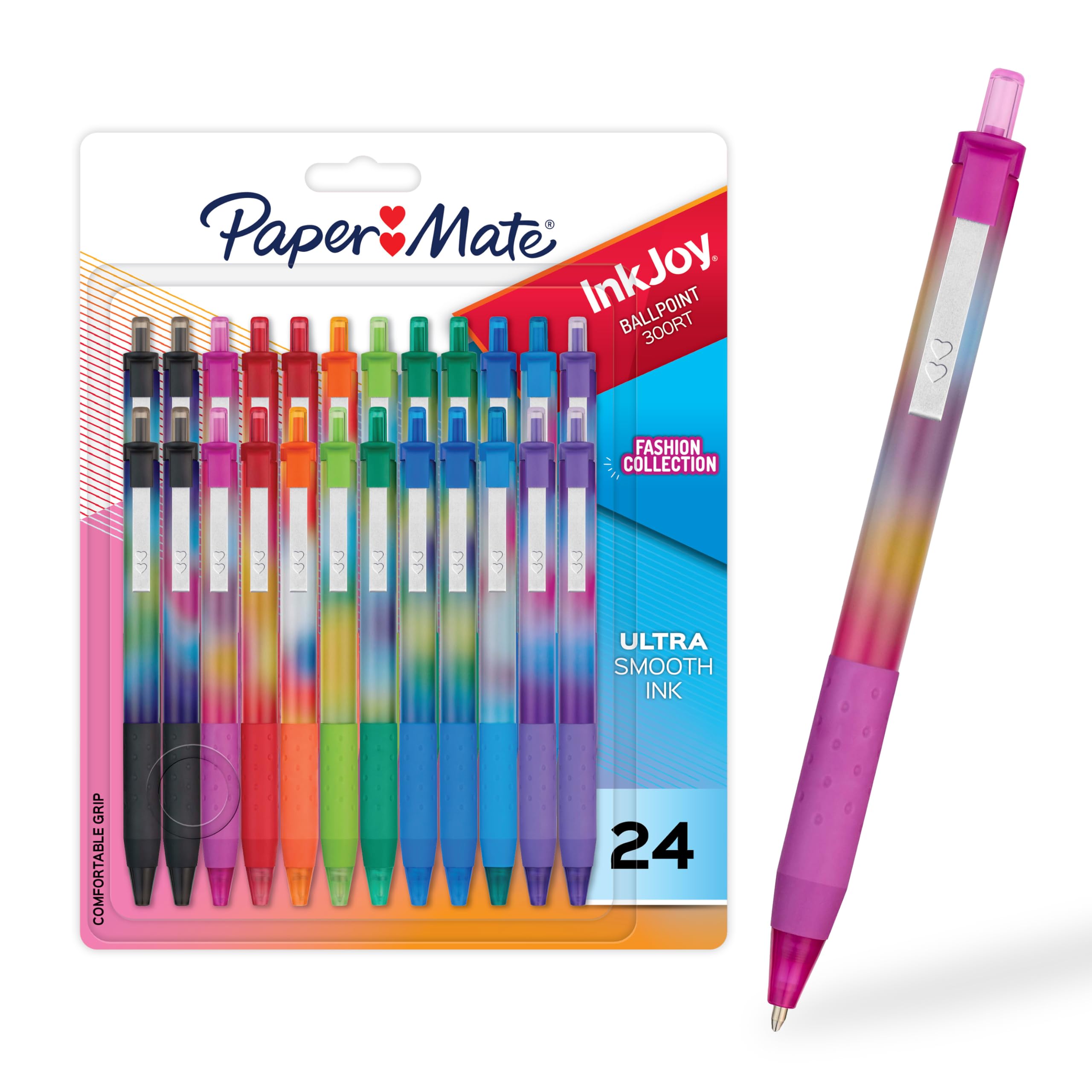 Paper Mate InkJoy 300RT Ballpoint Pens, Colorful Fashion Wraps, Retractable, Medium Point, Assorted Ink Colors, 24 Count