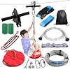 SPRINGOS Zip Line 30 m for Children - Cable Car Zip Line Set with Slide Cart Seat Safety Brake & Tree Protection - up to 120 kg - Outdoor Climbing Device