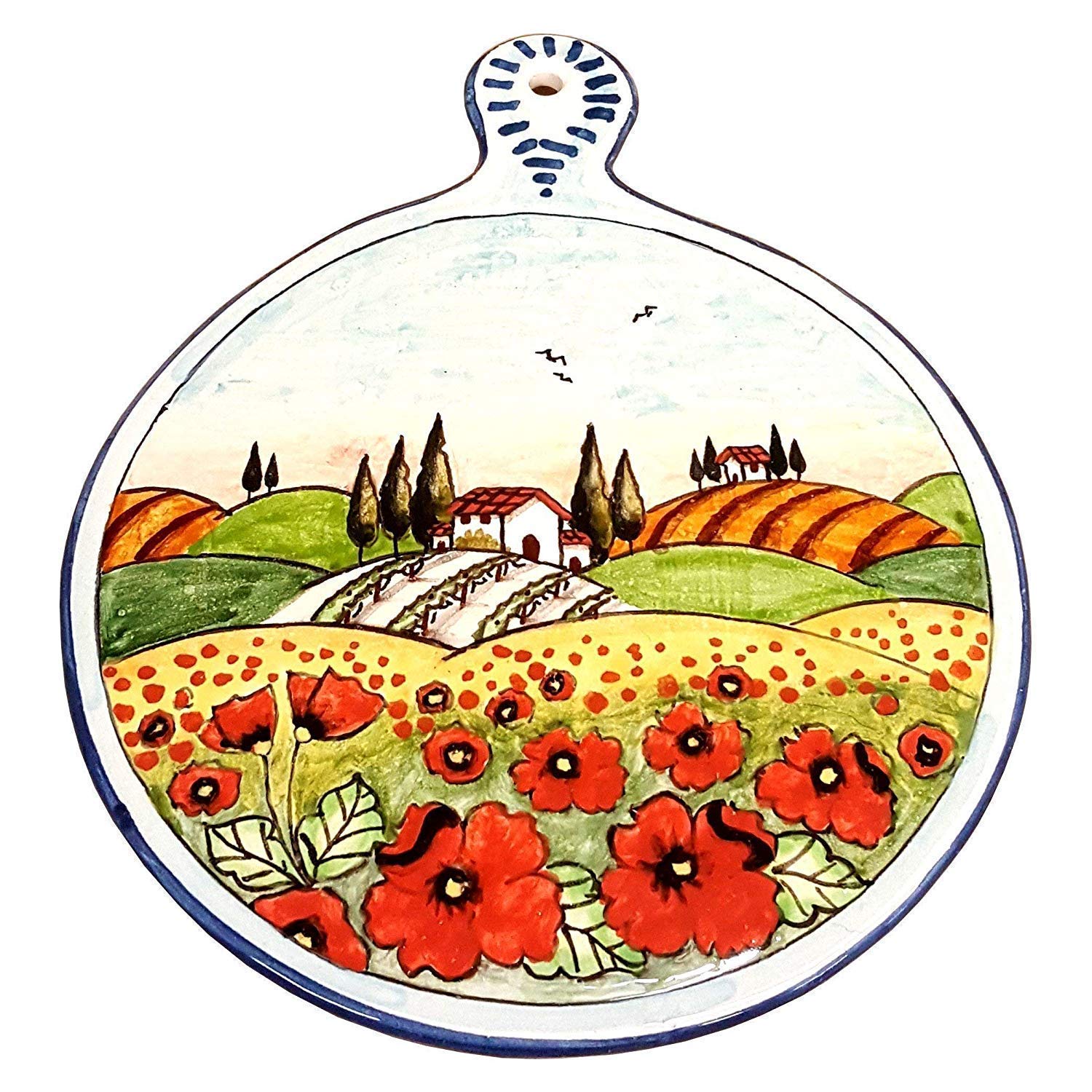 CERAMICHE PARRINI - Italian Ceramic Art Kitchenware Tile Trivet Pottery Decorated Landscape Tuscan Poppies Hand Painted Made in ITALY