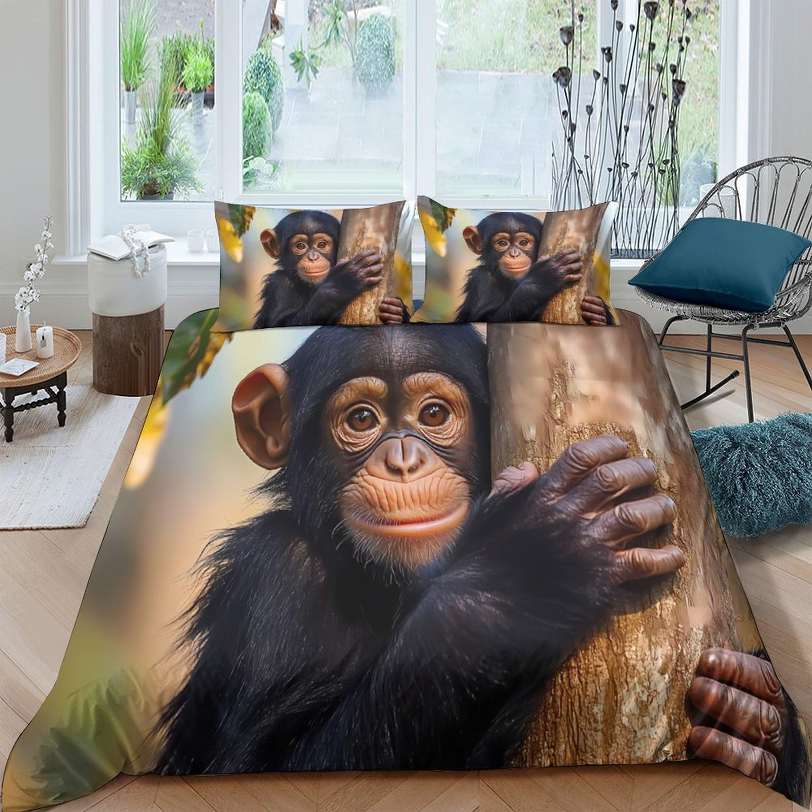 Ctjqhvkz Style-5 3D Printed Chimpanzee Portrait Fitted Sheet Microfiber Brown Monkey Mattress Cover For Bedroom Dorm Kids Adult Decor Single（135X200cm）