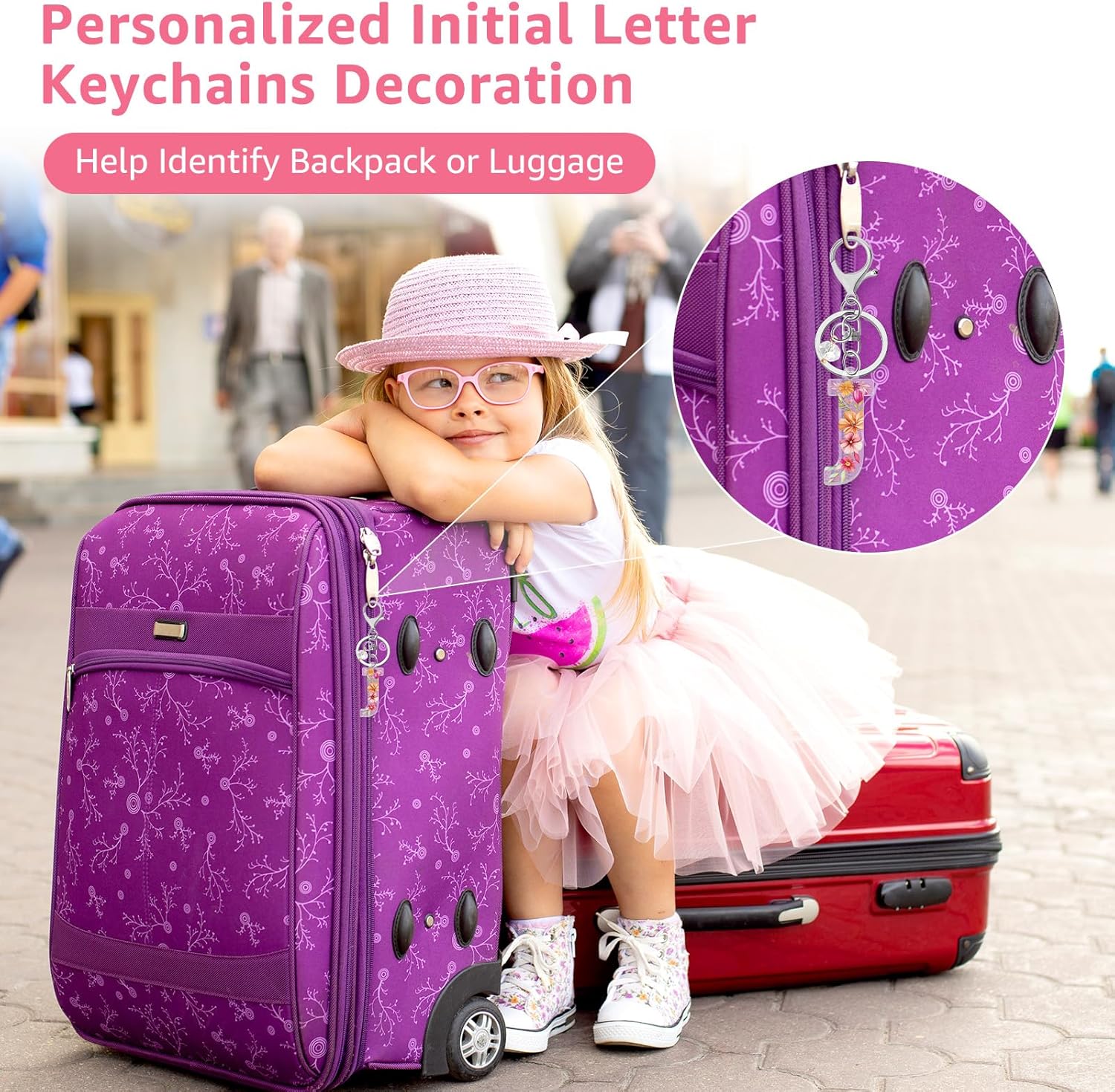 Pink Flower Letter Key Chain, Initial Keychains with Crystal Pendant for Women Gift, Cute Alphabet Handbags Keyring - Image 4