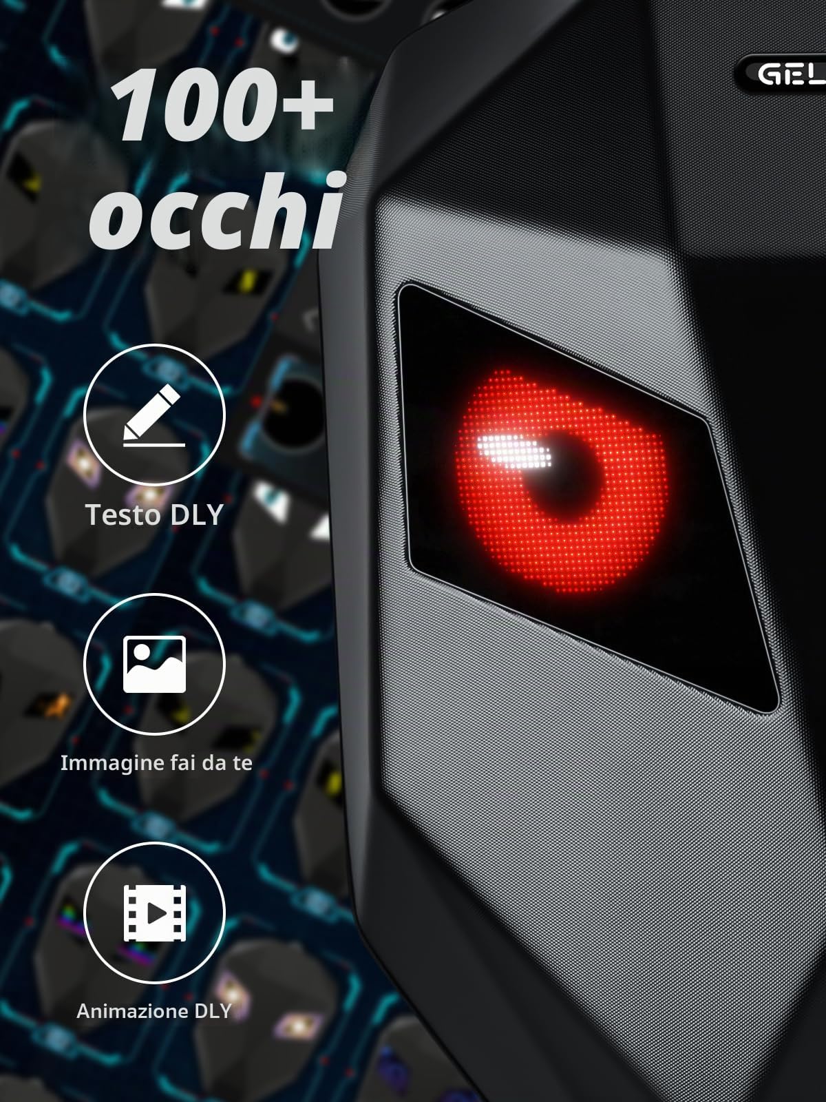 Gelrova Zaino moto LED, 3D Hard Zaino da casco per moto, casco di grande capacità, testo/immagine/GIF animata