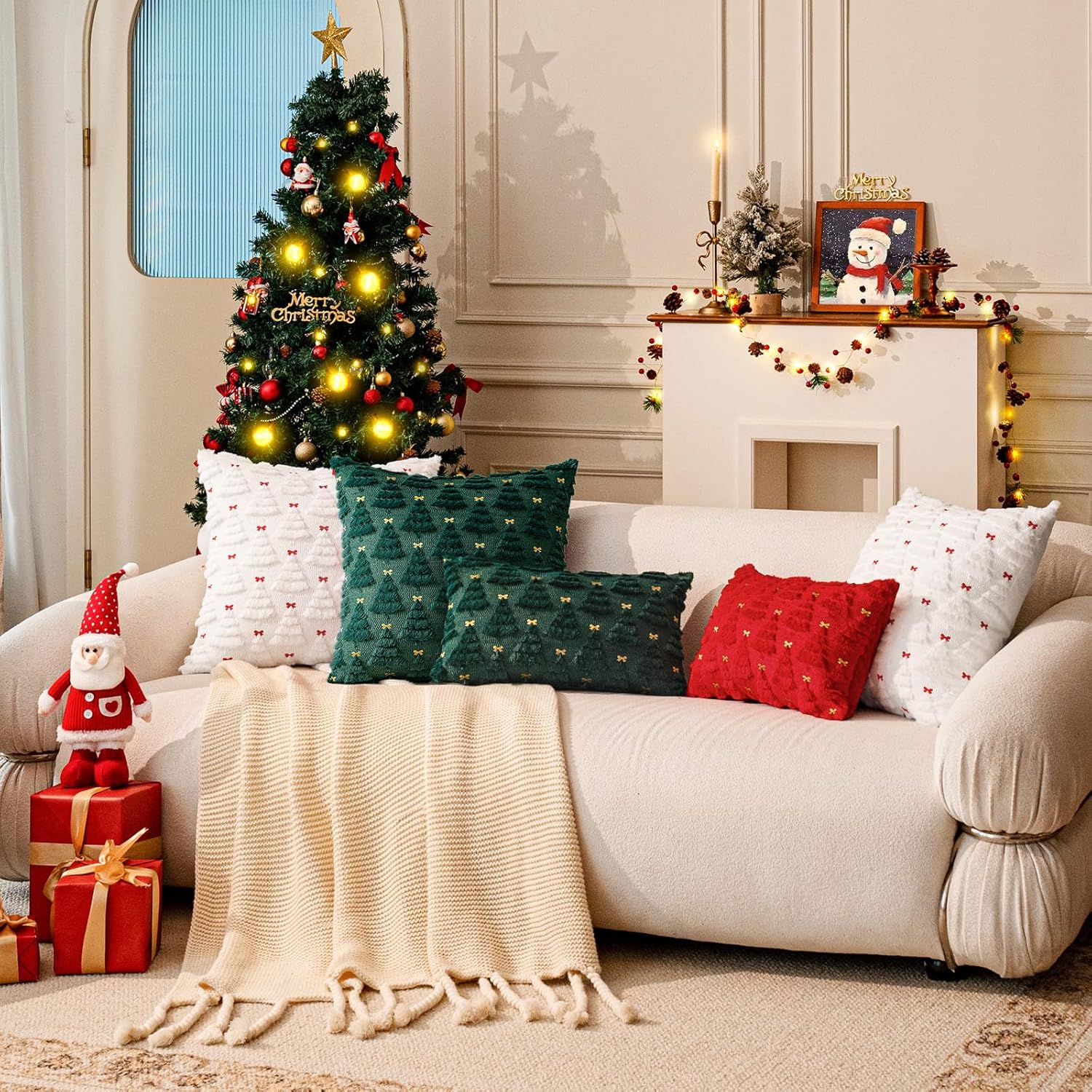 a moment New 3D Christmas Tree Pillow - Ultra Soft Fluffy Holiday Decor Throw Pillow Cover Pack of 2, Festive Bed Sofa Couch Decor for Xmas (Green, 12x20 Inch)