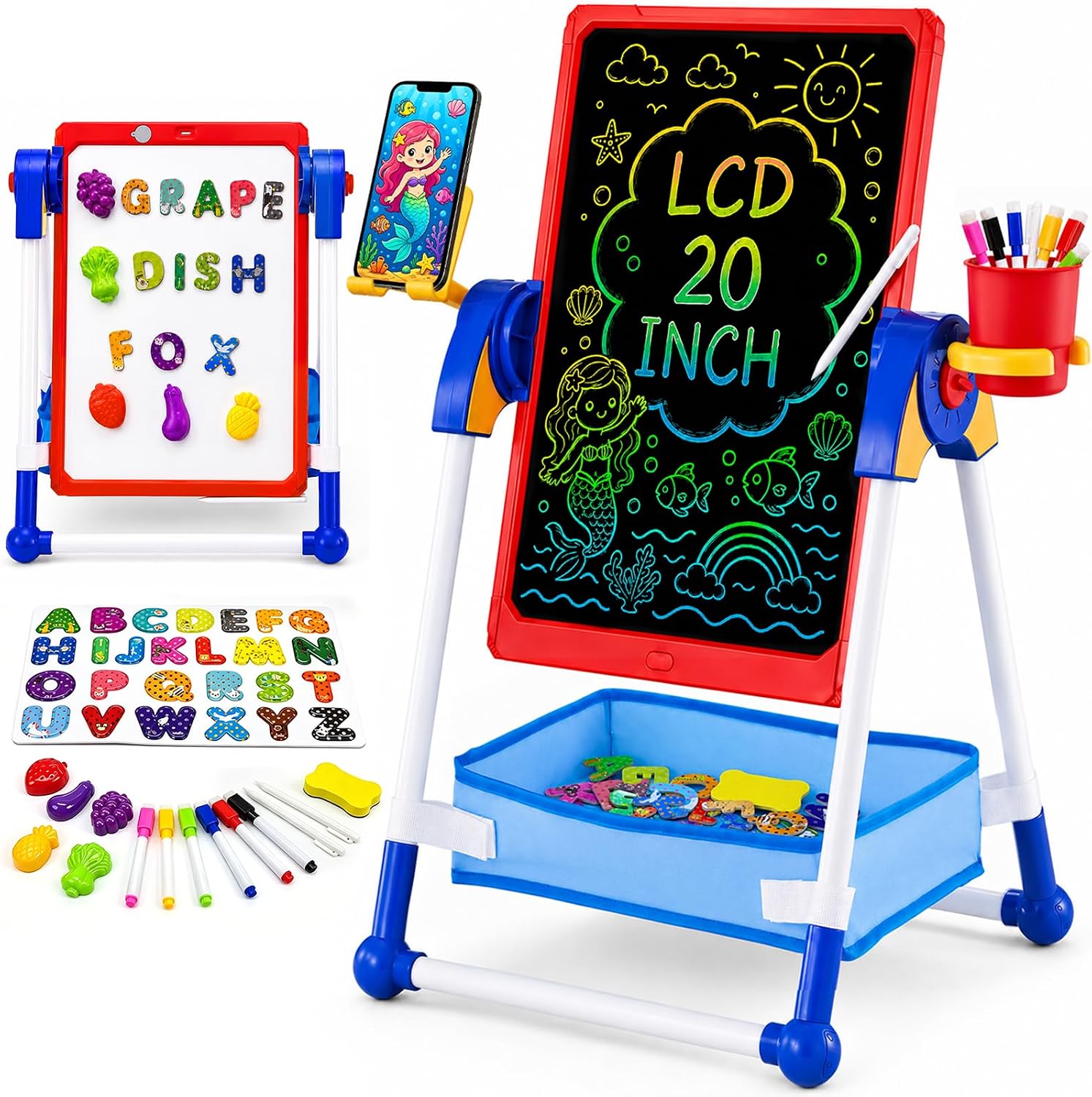 20" Kids Art Easel with LCD Writing Tablet & Magnetic Whiteboard(Blue)