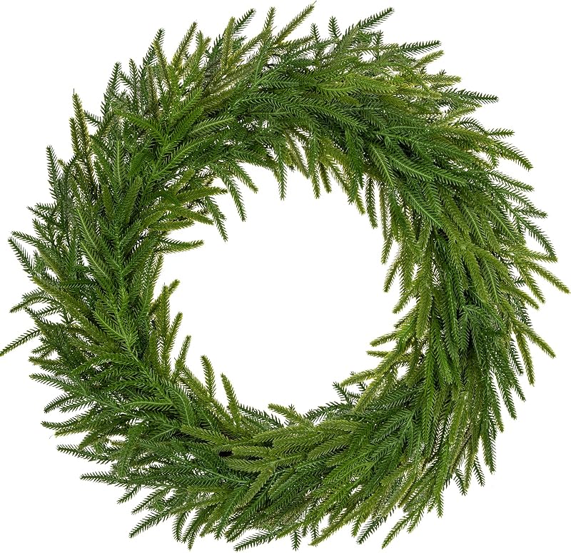 Hollyone 24" Real Touch Norfolk Pine Wreath for Front Door Large Artificial Winter Pine Plant Greenery Christmas Wreath for Front Door Window Walls Xmas Decor Indoor Outdoor Home Decoration