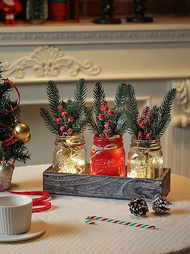 Miniatura 2 de Tarros de Navidad para centro de mesa, bandeja de madera con 3 tarros pintados, centro de mesa de café de comedor, para cocina, sala de estar,