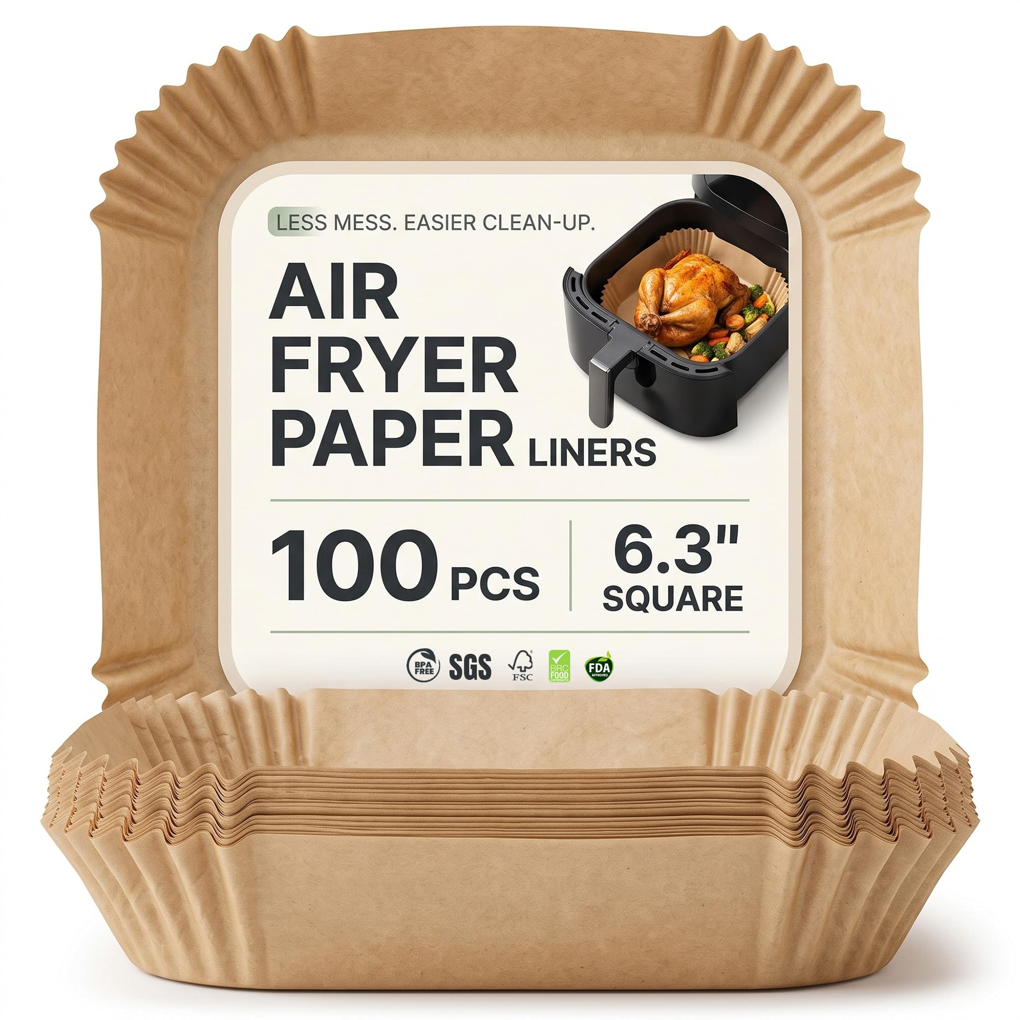 Scott 11 Air Fryer Liners, 100 PCS, 6.3 Inch Square Parchment Paper, Non-Stick & Greaseproof Disposable Baking Paper Liners for Ninja ON400UK, AF140UK, SL300UK, COSORI, Tefal, Russell Hobbs Air Fryer