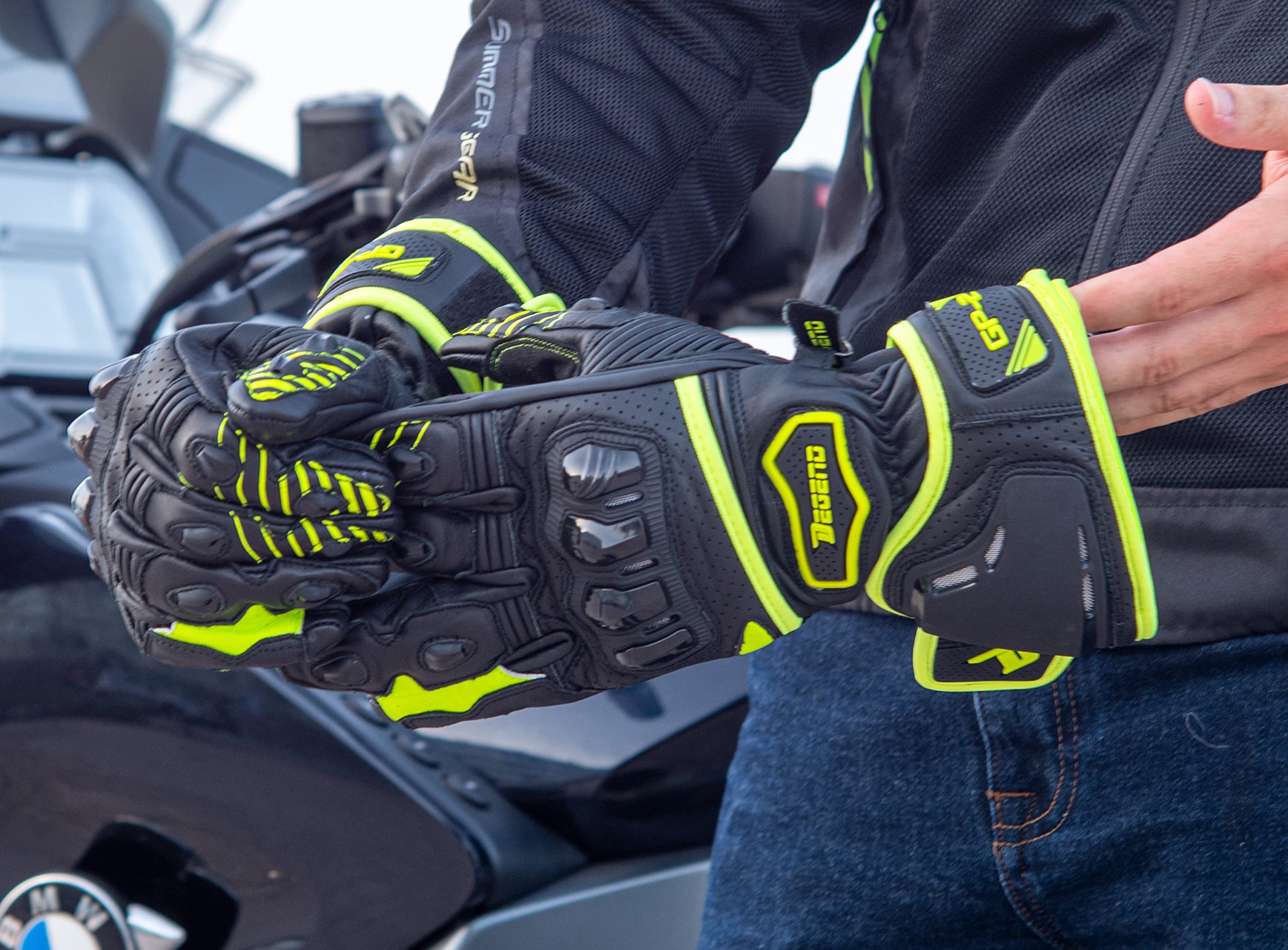 GP-2 | letnie rękawice motocyklowe męskie – odporne na ścieranie skórzane rękawice motocyklowe męskie z ochraniaczami – akcesoria motocyklowe – rękawice