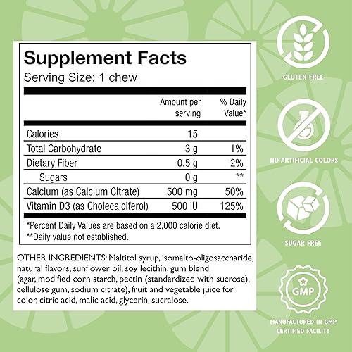Miniatura 9 de Celebrate Vitamins Calcium Citrate Soft Chews - 500mg Calcium Citrate, 500 IU Vitamin D3 - Bone Health Support - Sugar & Gluten Free, Calcium