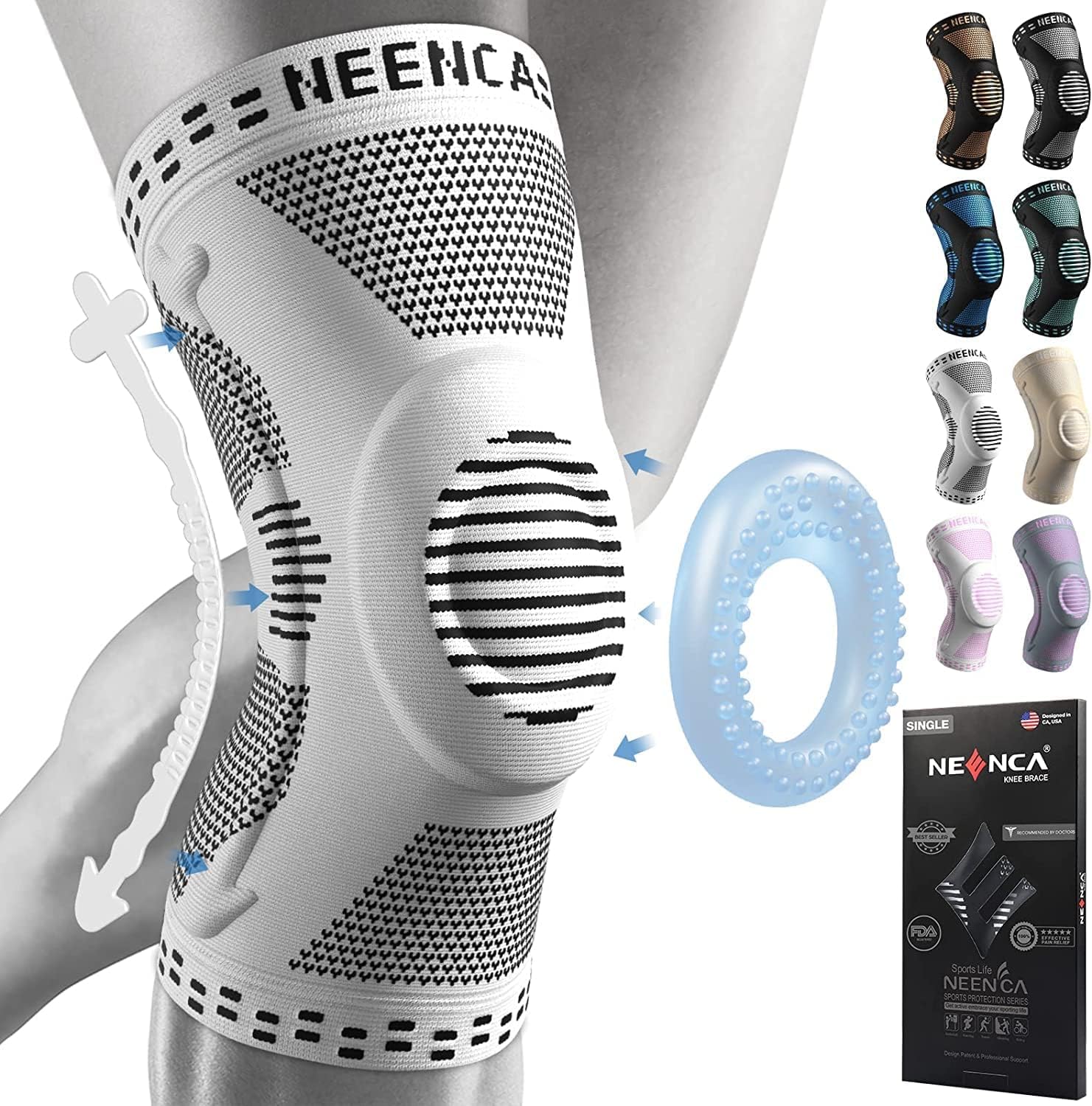 NEENCA Rodillera Profesional, Rodillera de Compresión con Almohadillas de Gel de Rótula y Estabilizadores Laterales para Hombre y Mujer, Rodilleras de Grado Médico para Correr, Desgarro de Menisco - 1
