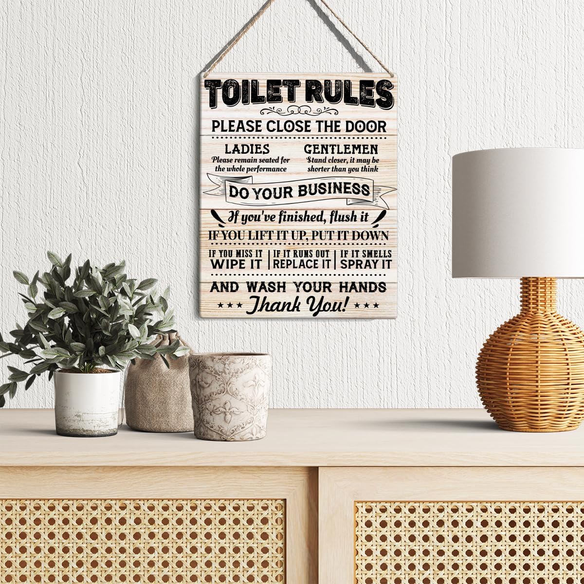 Toilet Rules Signs Wall Decor Rustic Please Close the Door Bathroom Wood Plaque Wooden Hanging Sign Decoration for Home Toilet Door 8 x 10 - Image 3