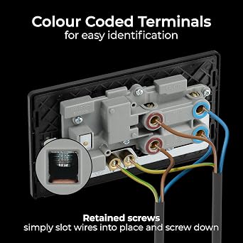 BG Electrical Cooker Switch with Socket and LED, Cooker Control Unit, Control Socket, Double Pole, Screwless Front Plate, Evolve, Matt Black, 45A, PCDMB70B