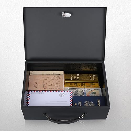 Miniatura 5 de xydled Caja de seguridad resistente al fuego con cerradura de llave para almacenamiento de seguridad de objetos de valor, 13.2 x 11 x 5.1 pulgadas,