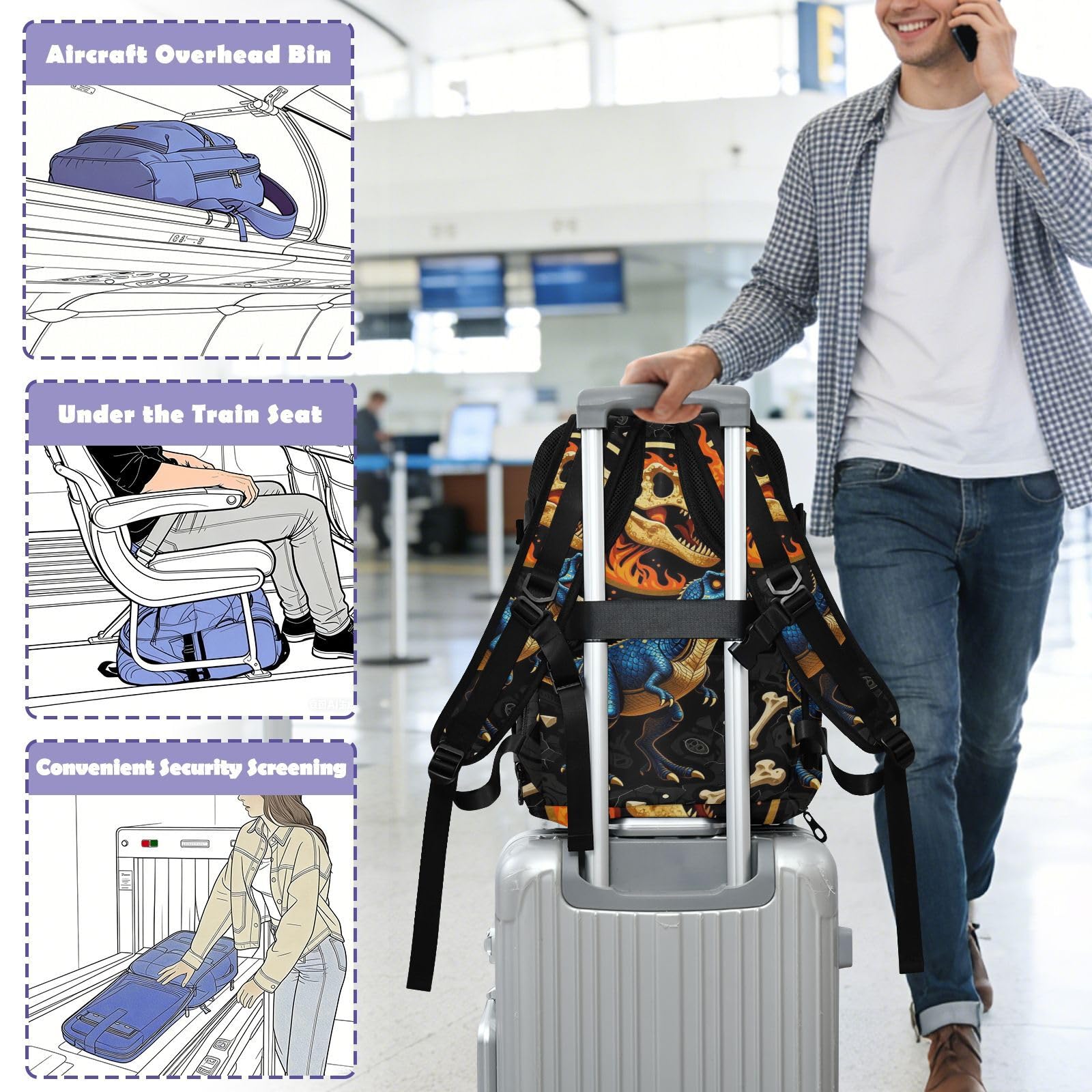 Plecak podróżny 15,6 torba na laptopa do szkoły 20 l | Elegancka męska torba podręczna ryczący dinozaur torba na laptopa 16 cali do samolotów mochilas para viajar 20 l
