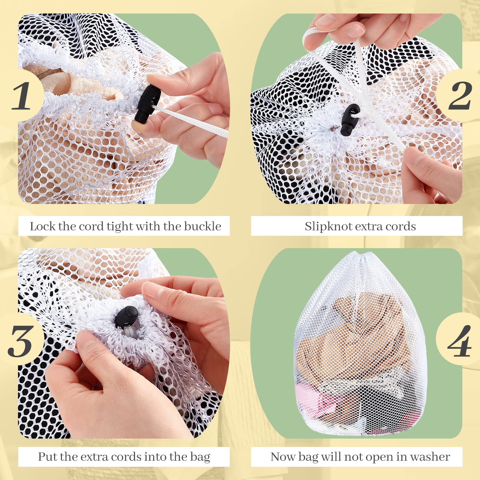 Bolsas de lavandería de malla a granel con cordón de 20 x 24 pulgadas, bolsa de malla blanca resistente, lavable a máquina, bolsa de lavado de red grande para dormitorio, universidad, apartamento,