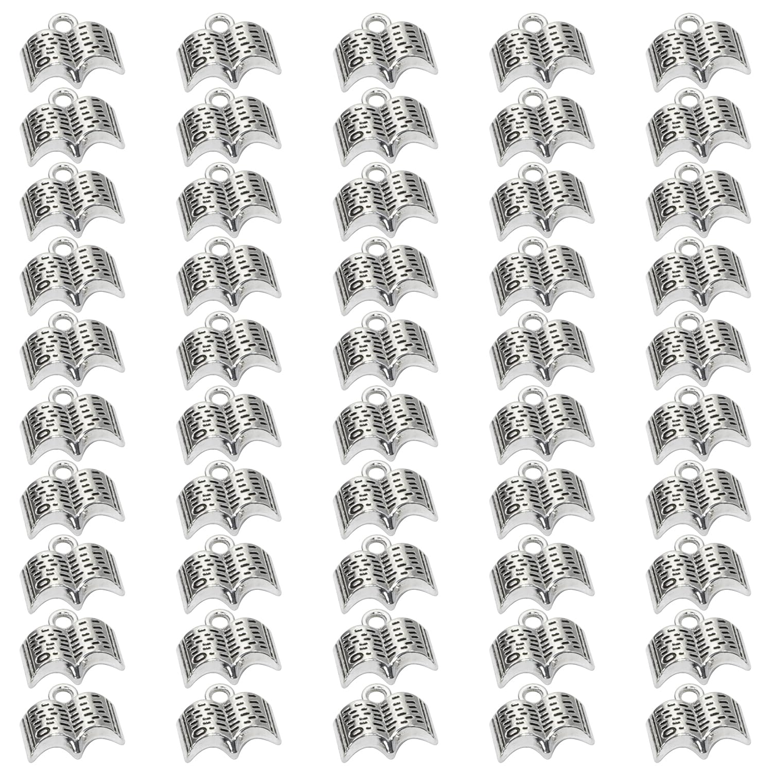 Small Book Charms - 50PCS Metal Vintage Open Pendant Charm Bead for Bracelet, Earring, Necklace, Keychain, Jewelry Making, Cards, Tags - Crafting Supplies for Book Lovers
