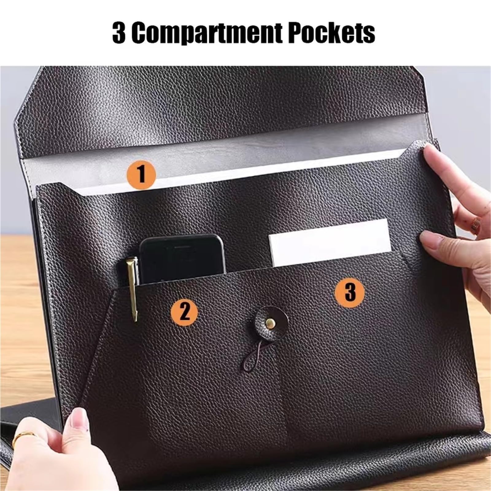 Custodia Portadocumenti In Pelle Cartella portadocumenti in pelle di grande capacità, borsa con fibbia, impermeabile, for ufficio, contratto, organizzatore fatture(Brown)