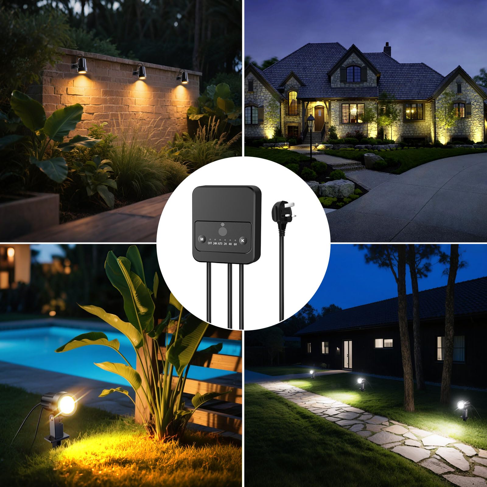 Linke Garden Spotlights Mains Powered, 35m 12 in 1 LED Landscape Lights Cold & Warm White IP66 Waterproof Outdoor Garden Lights Pathway Lighting for Yard Lawn Patio Tree — view 7