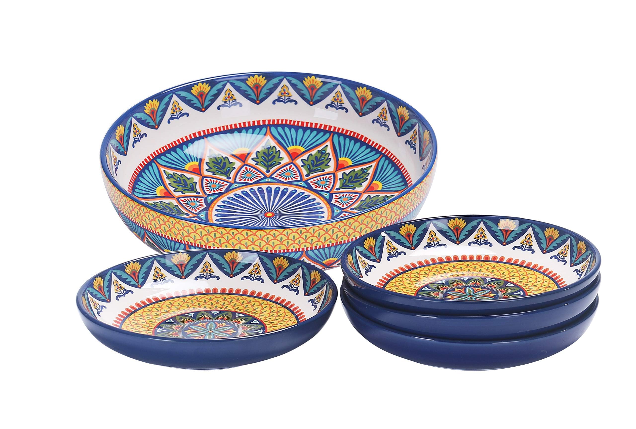 Bico Havana Ceramic Pasta Bowl, Set of 5(1 unit 214oz, 4 units 35oz), for Pasta, Salad, Microwave & Dishwasher Safe, House Warming Gift