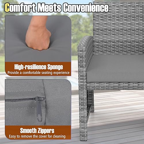 Miniatura 7 de KOTEK Juego de muebles de patio de 3 piezas, sillas de patio de mimbre para exteriores con cojines y mesa de almacenamiento, juego de bistró de