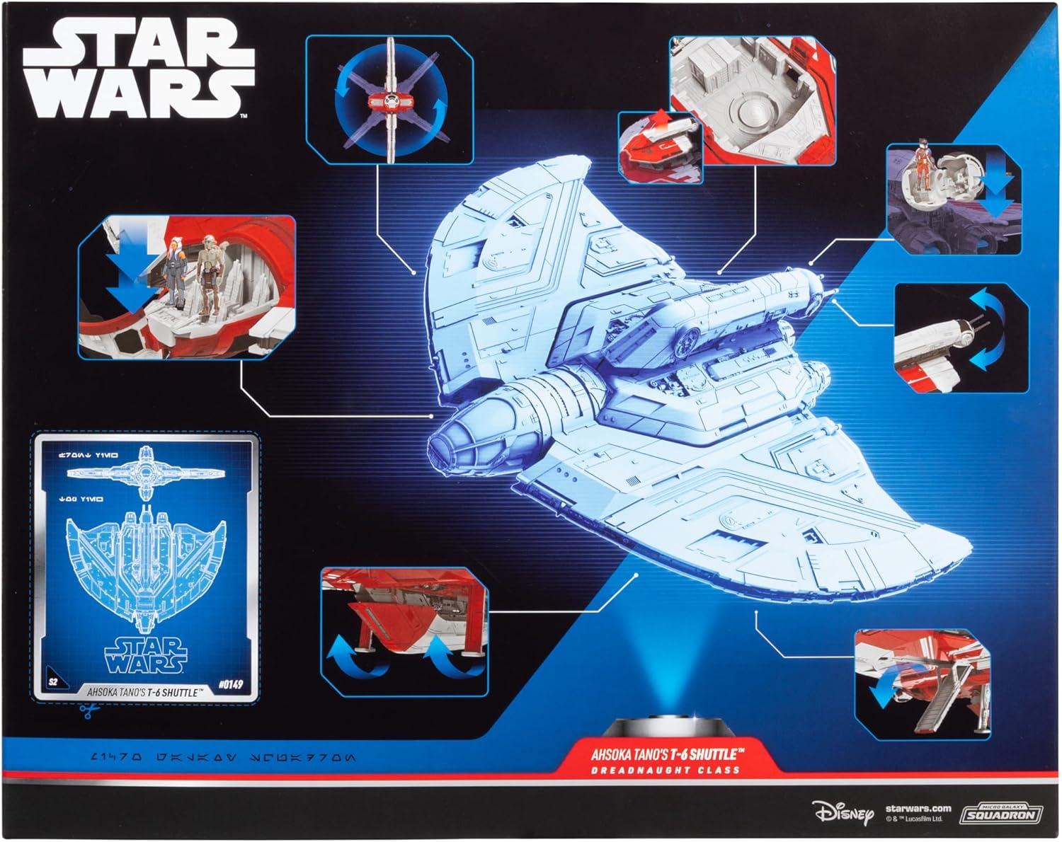 Star Wars Micro Galaxy Squadron Ahsoka Tano's T-6 Jedi Shuttle - 13-Inch Vehicle with Rotating Wings and Three 1-Inch Micro Figure Accessories