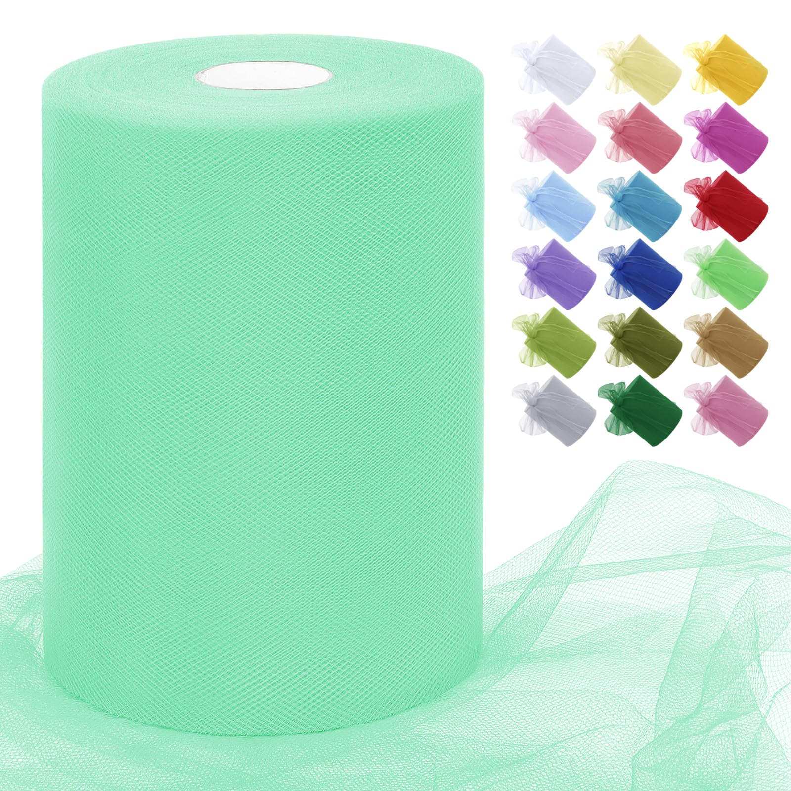 Uiopa Aqua Green Tulle Fabric Roll 15cm x 91m Polyester Netting Fabric Mesh Tulle Ribbon for Tutu Skirts, Gift Wrapping, Birthday/Party/Wedding Decoration, DIY Projects