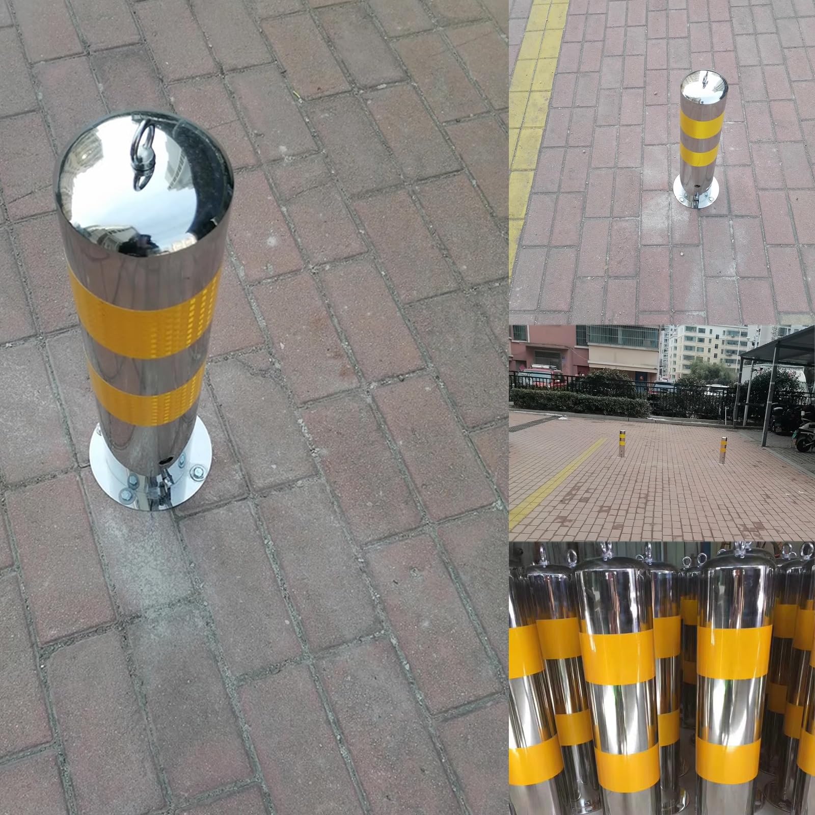 Stalowy słupek zabezpieczający z taśmą odblaskową, osłona podjazdu parkingowego(1pcs)