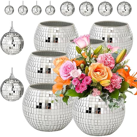 6Pcs 3x4Inch Disco Ball Flower Glass Vases for Wedding Centerpieces