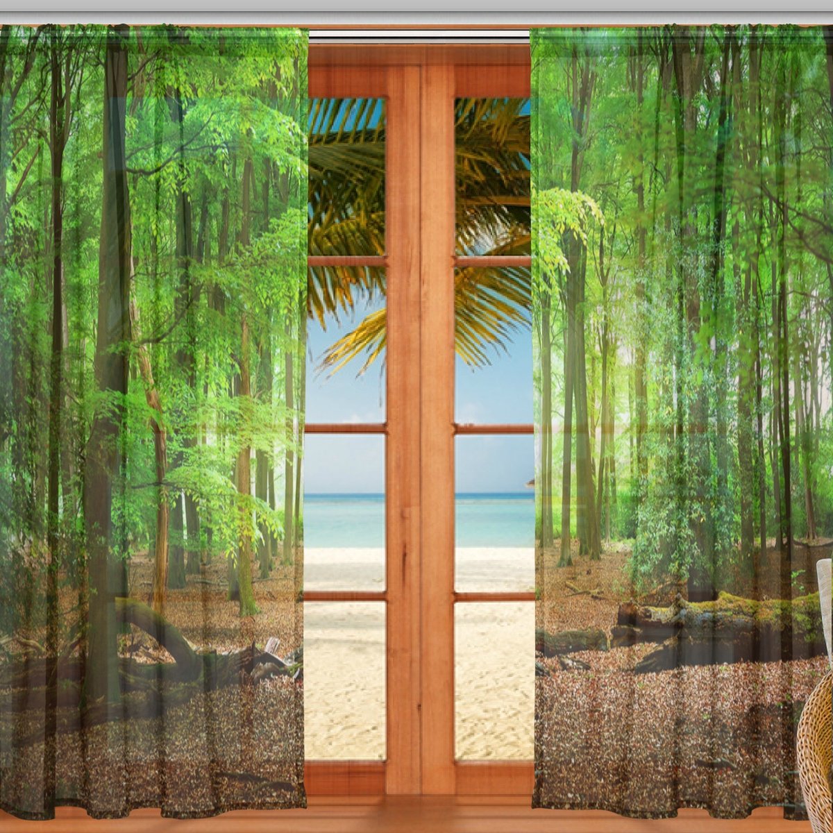 おしゃれカーテン　完全遮光カーテン　レースカーテン　森　雰囲気 おしゃれカーテン完全遮光カーテンレースカーテン森雰囲気