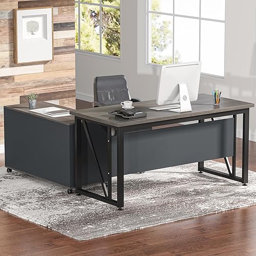 Miniatura 45 de Tribesigns Escritorio simple para computadora de 55 pulgadas, mesa de escritorio de oficina en casa para estación de trabajo, nogal oscuro + patas