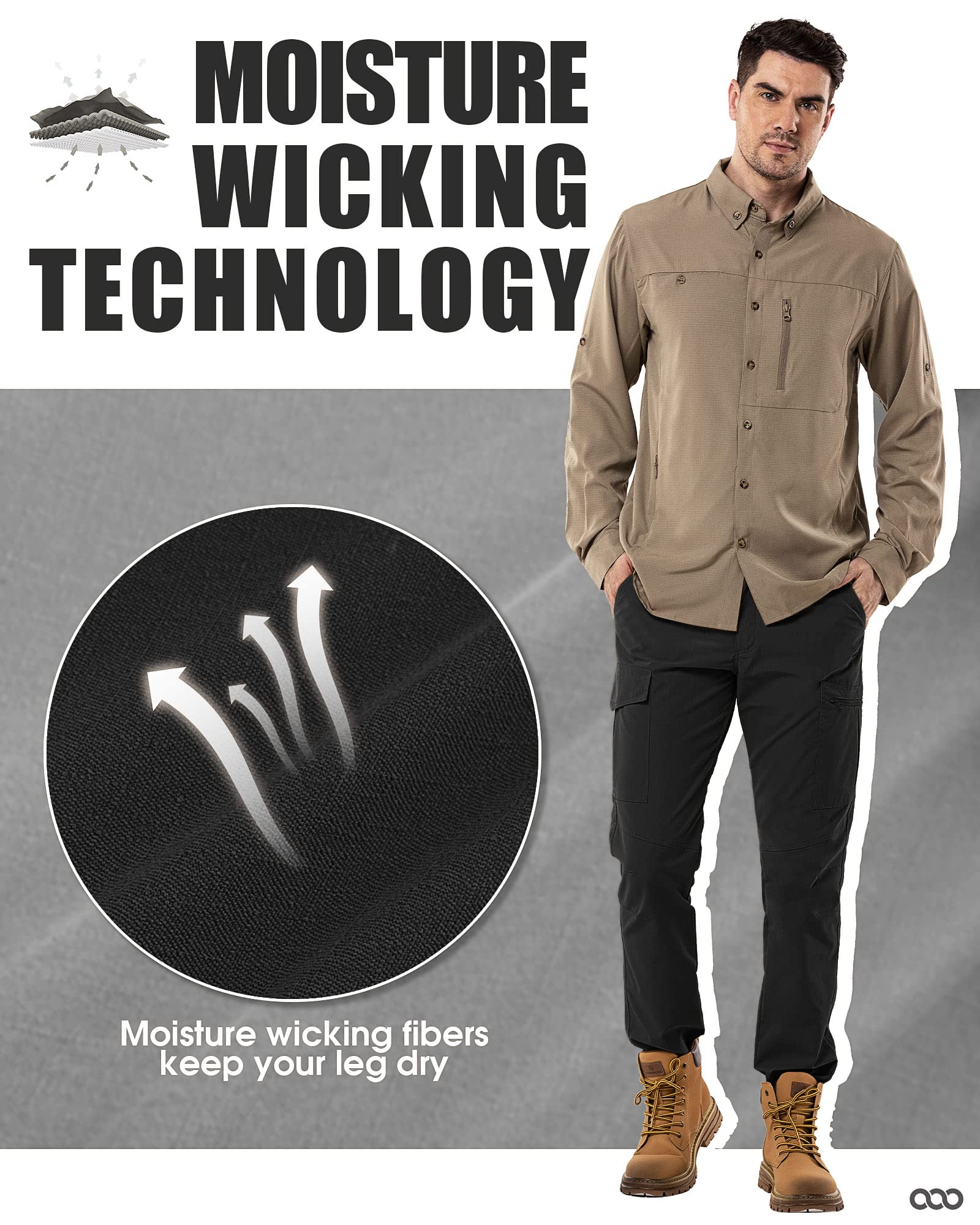 33,000ft Pantalones de senderismo para hombre, resistentes a la intemperie, transpirables, cargo, trekking, pantalones de trabajo resistentes al viento, pantalones funcionales con 6 bolsillos para