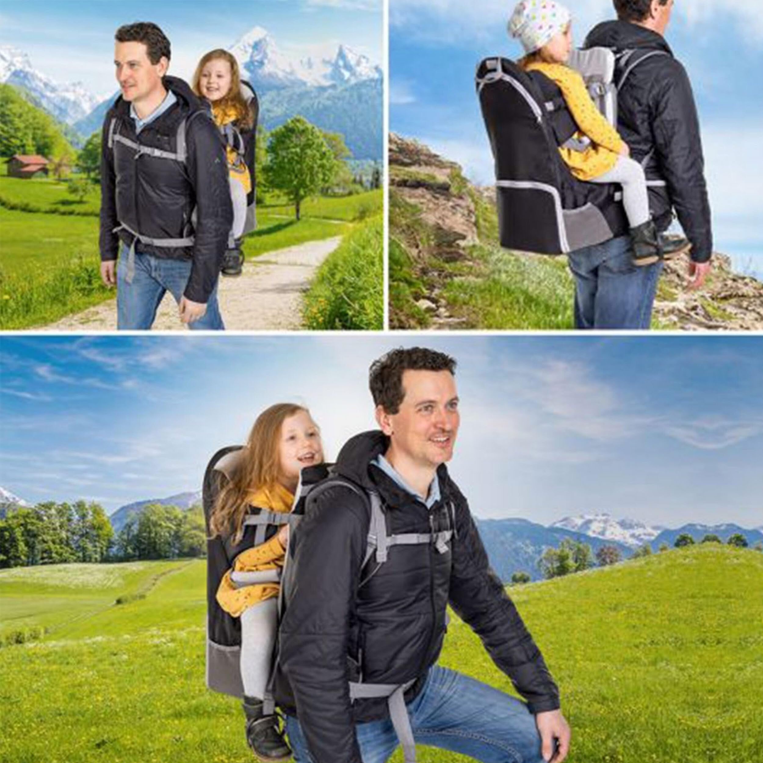 Fillikid Porte-Bébé Dorsal pour Randonnée - Pare-soleil, Ceintures, Compartiments de Rangement - Sac à Dos pour Excursions avec Enfant - jusqu'à 18 kg - Bleu Gris