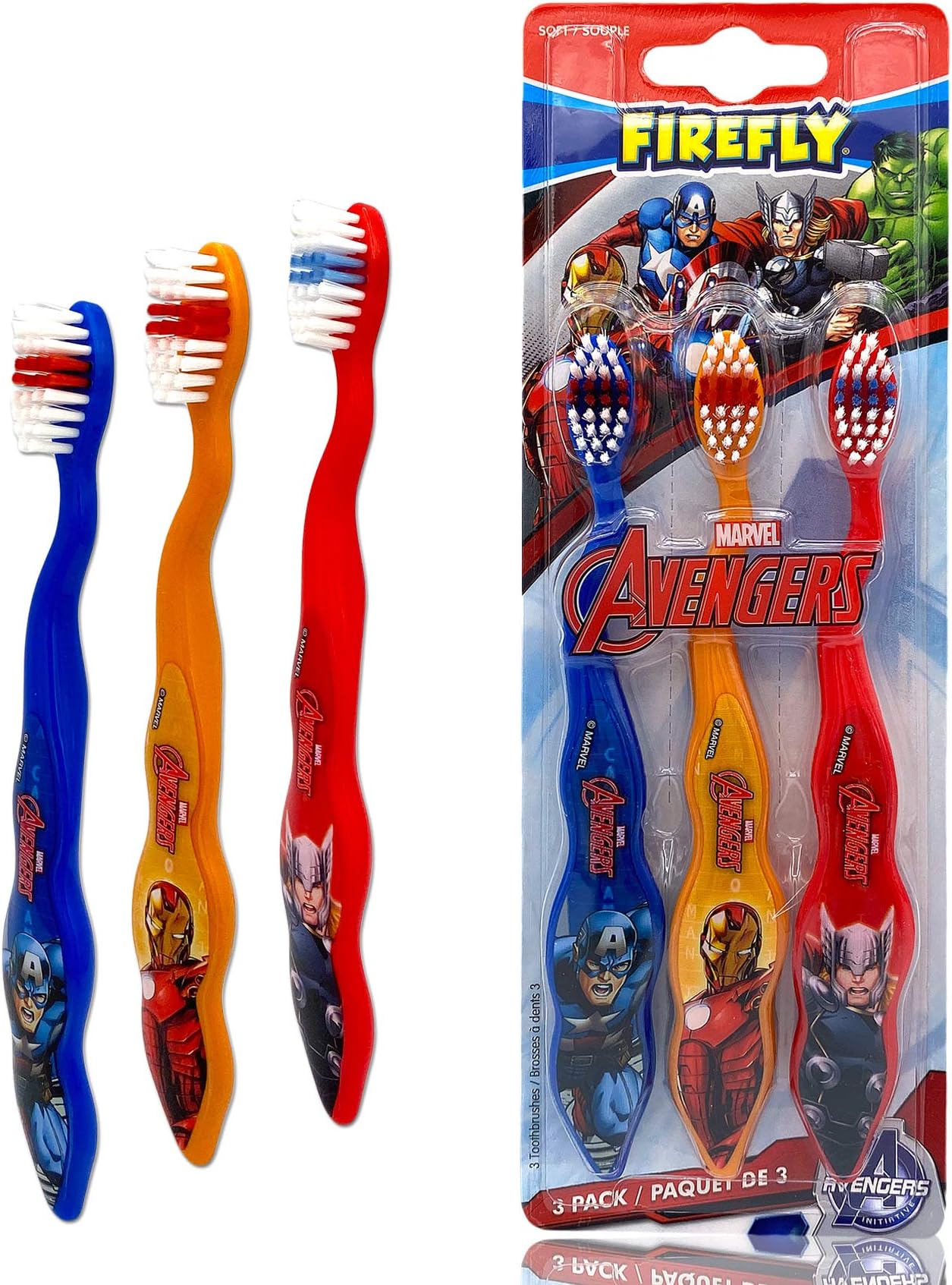 FIREFLY Marvel Avengers Superheroes Soft Bristle Manual Toothbrush Value Set 3 Count, Kids Friendly Designed Grip, Perfect Gifts for Boys Girls (Style May Vary)