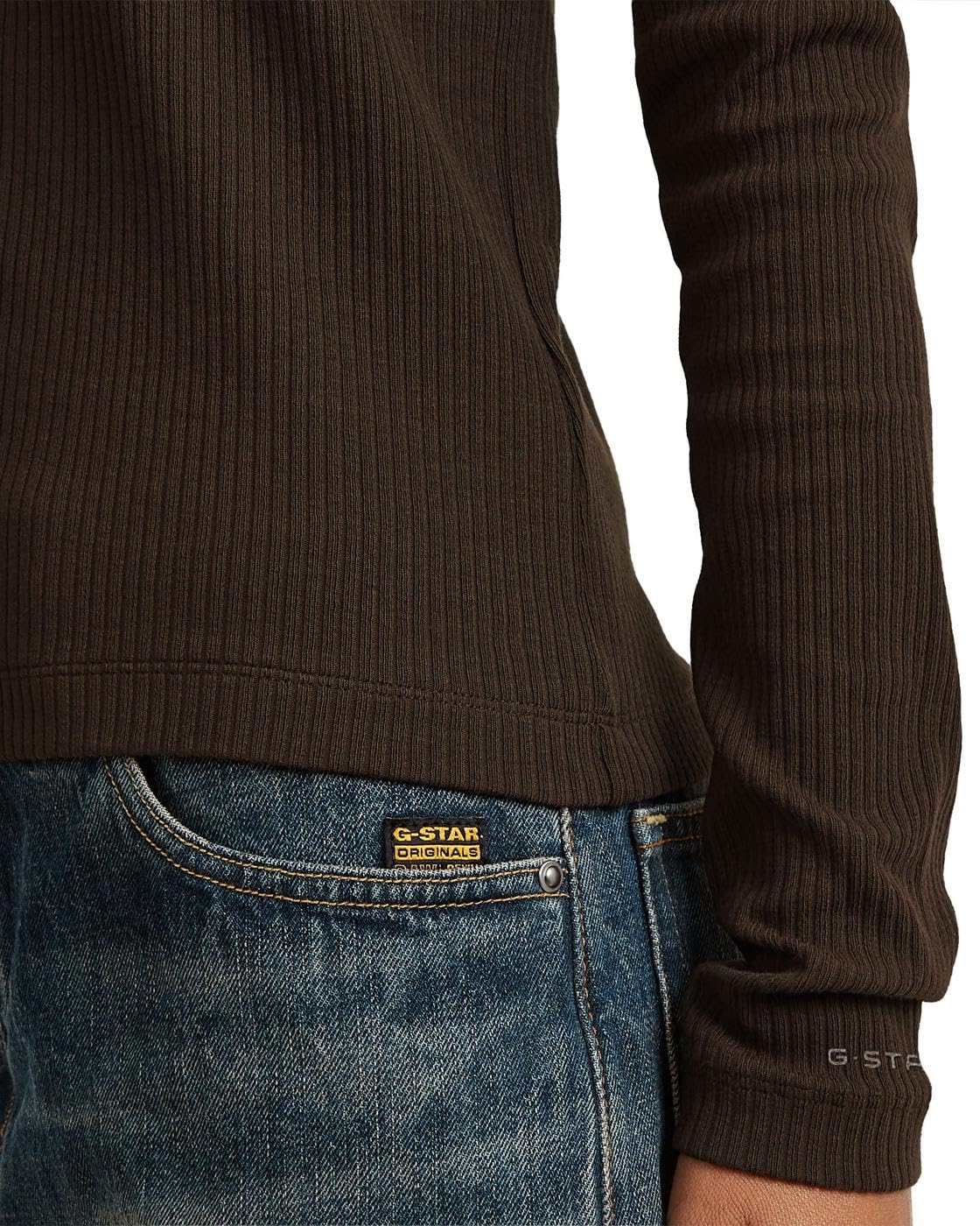 G-STAR Raw C.V. Women's 2 Way Slim Rib r t ls wmn T-Shirt, Brown, L