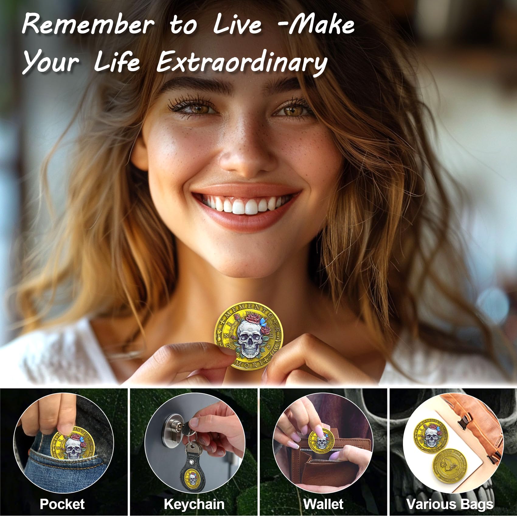 Memento Mori Coin - Roses MEMENTO MEMENTO VIVERE MODE STOIC STOICO SOBRIETY TOKEN DEC DEC COOL RECORDE MEDALLION GIFTS