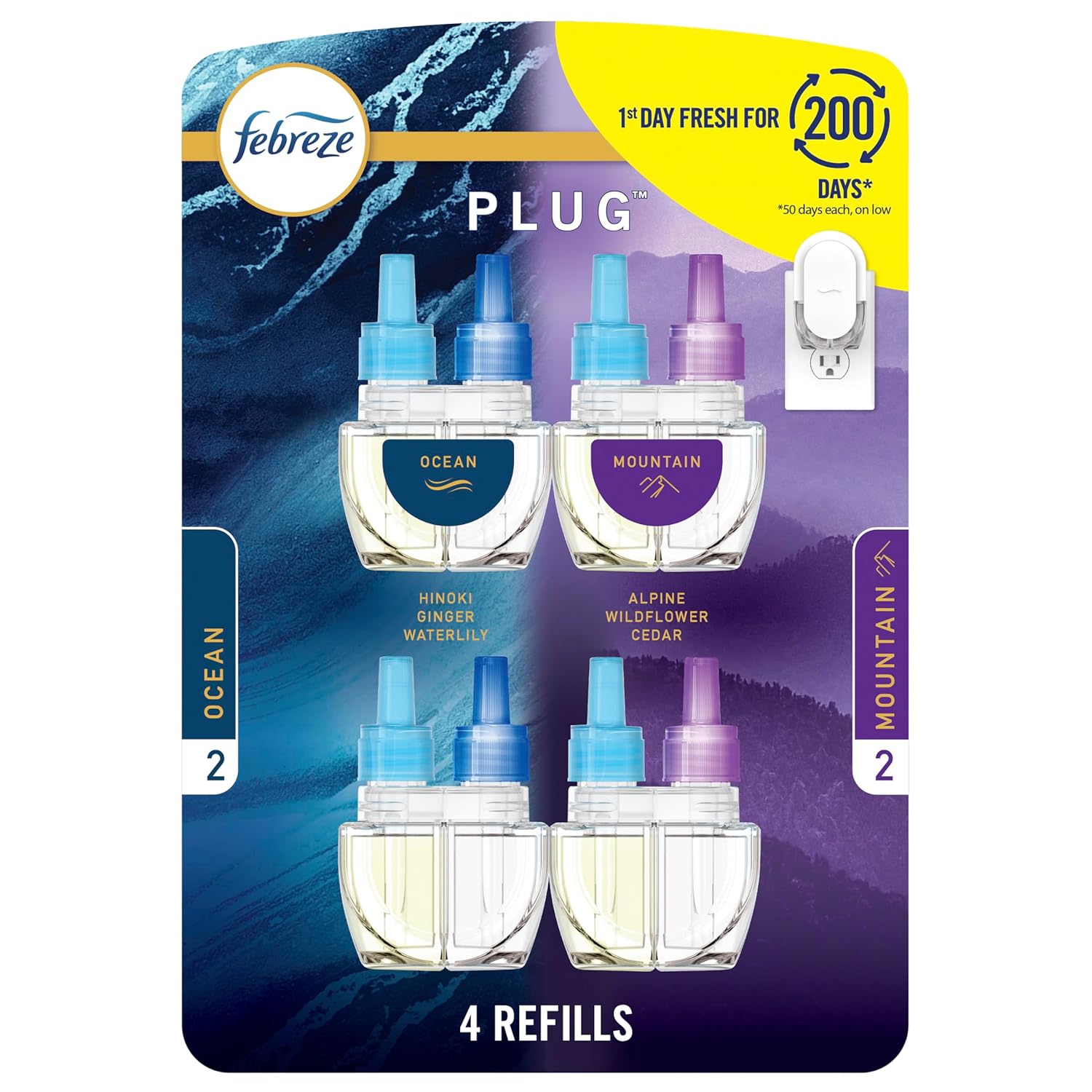 Febreze Plug In Air Freshener Odor-Fighting Scented Oil Refill Air Fresheners for Home and Bathroom and Kitchen Long
