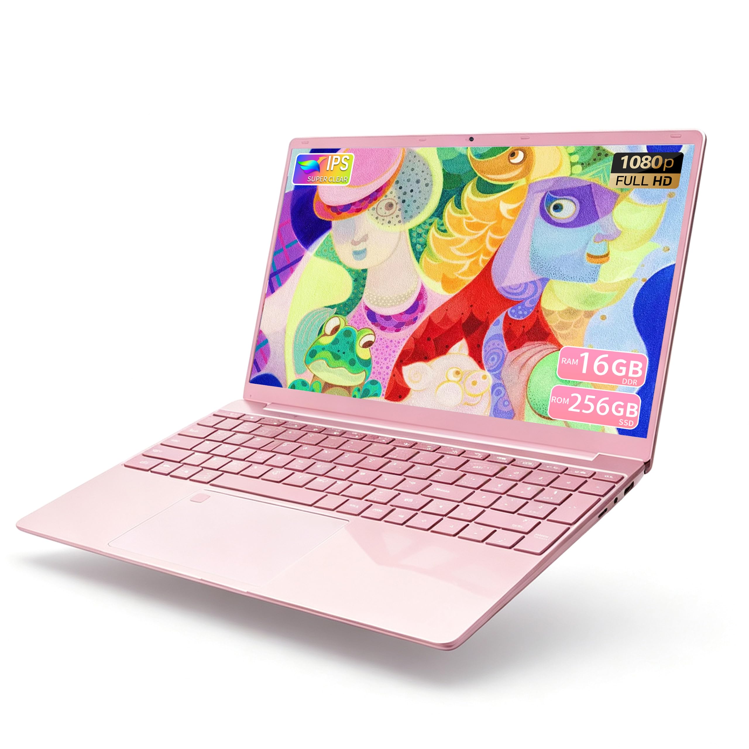 Amita Nuovo Notebook 2026 da 15.6 pollici con i3-6100U, 16GB, Lettore di impronte digitali, Tastiera retroilluminata, WiFi, BT5.0 Custodia Tastiera ITA, Rosa, ideale per Studenti e Business (GB, 256)