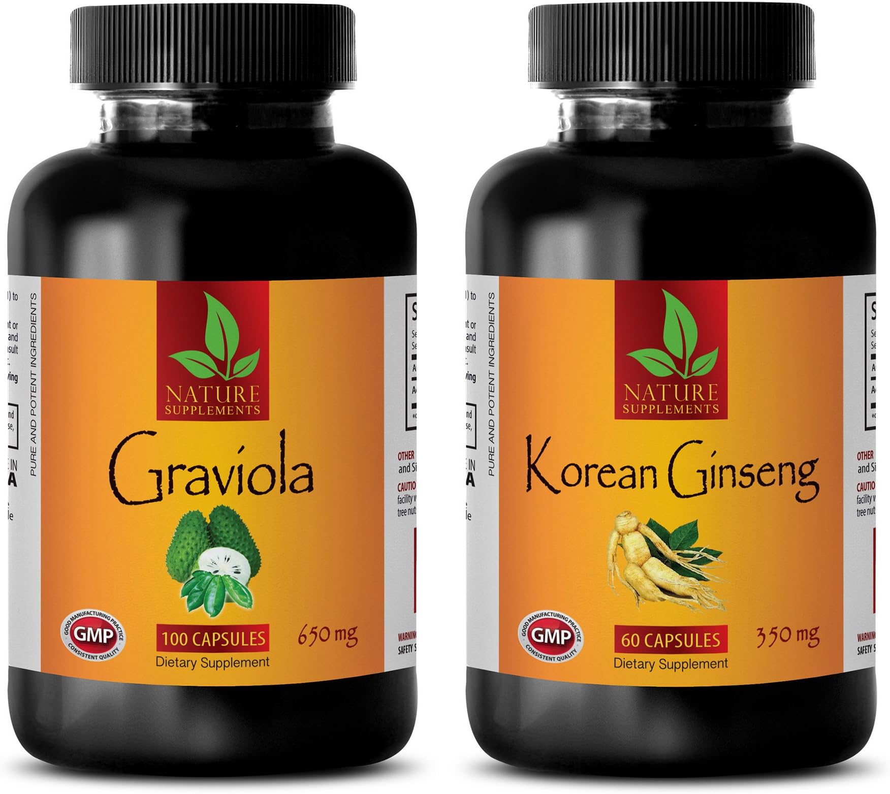 Weight Loss and Energy Pills - GRAVIOLA Extract – Korean Ginseng Extract - graviola Supplements - 2 Bottle (60 Capsules + 60 Capsules)