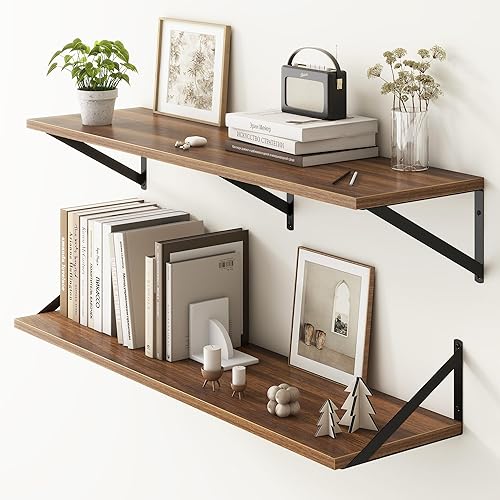 Miniatura 11 de Fun Memories Estantes flotantes profundos para pared, estantes flotantes negros de 12 pulgadas de profundidad, juego de 2, estantes de pared de 16