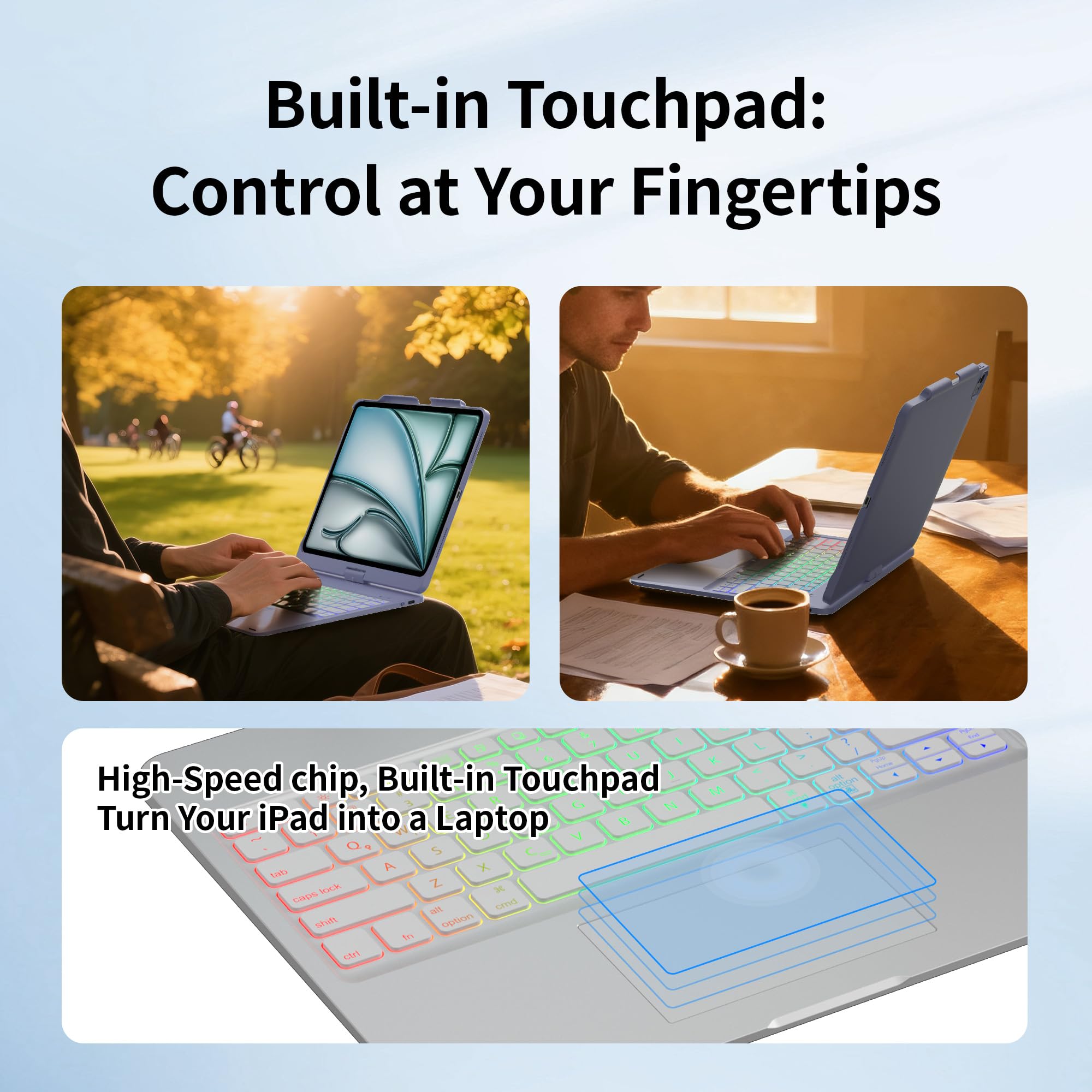 Funda táctil con teclado para iPad Pro de 13 pulgadas (M4, 2024), iPad Air de 13 pulgadas (M3, 2025/M2, 2024) y iPad Pro 12.9 (6ª/5ª/4ª/3ª generación), Trackpad, rotación de 360°
