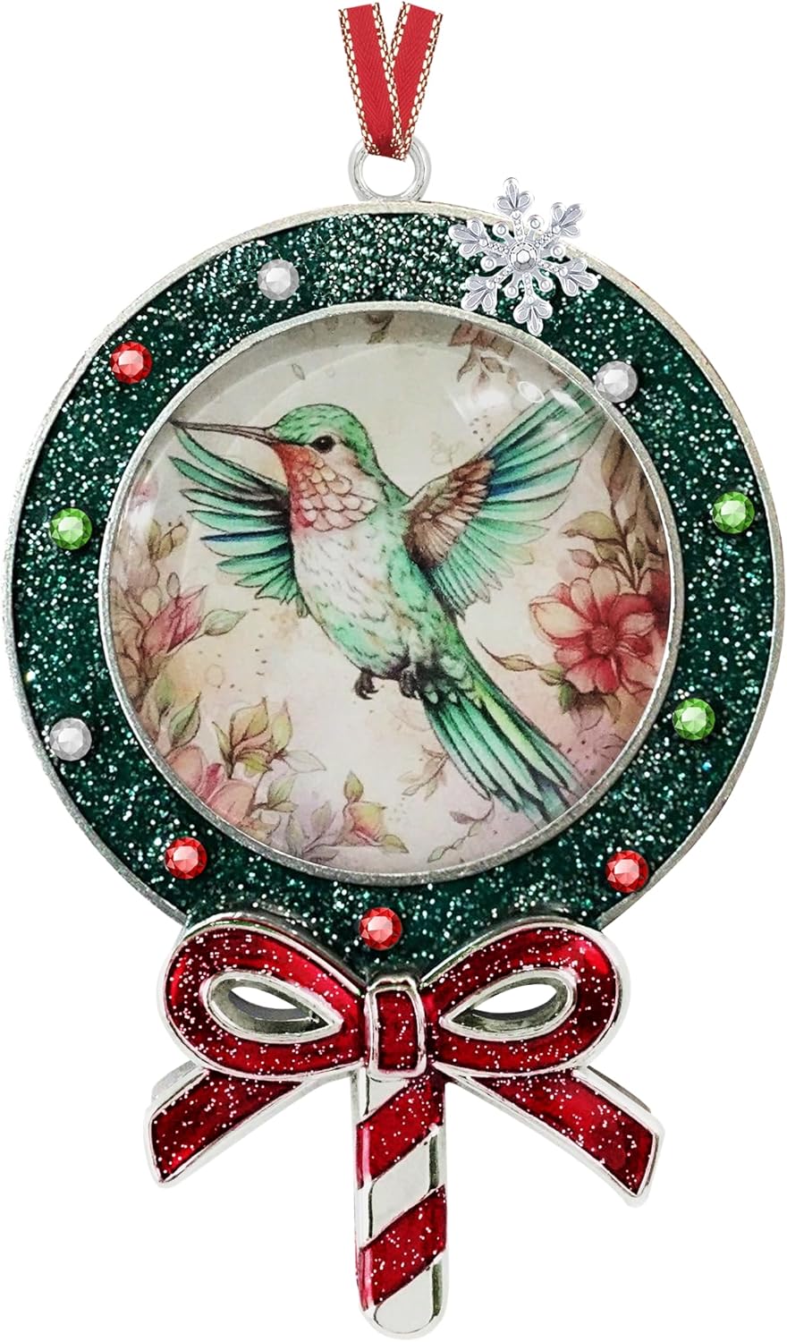 Christmas Lollipop Ornament Xmas Tree Candy Cane Ornament Glitter Lollipop Hanging Ornament Sweets Candy Pendant Christmas Decor Hummingbird on Floral Background